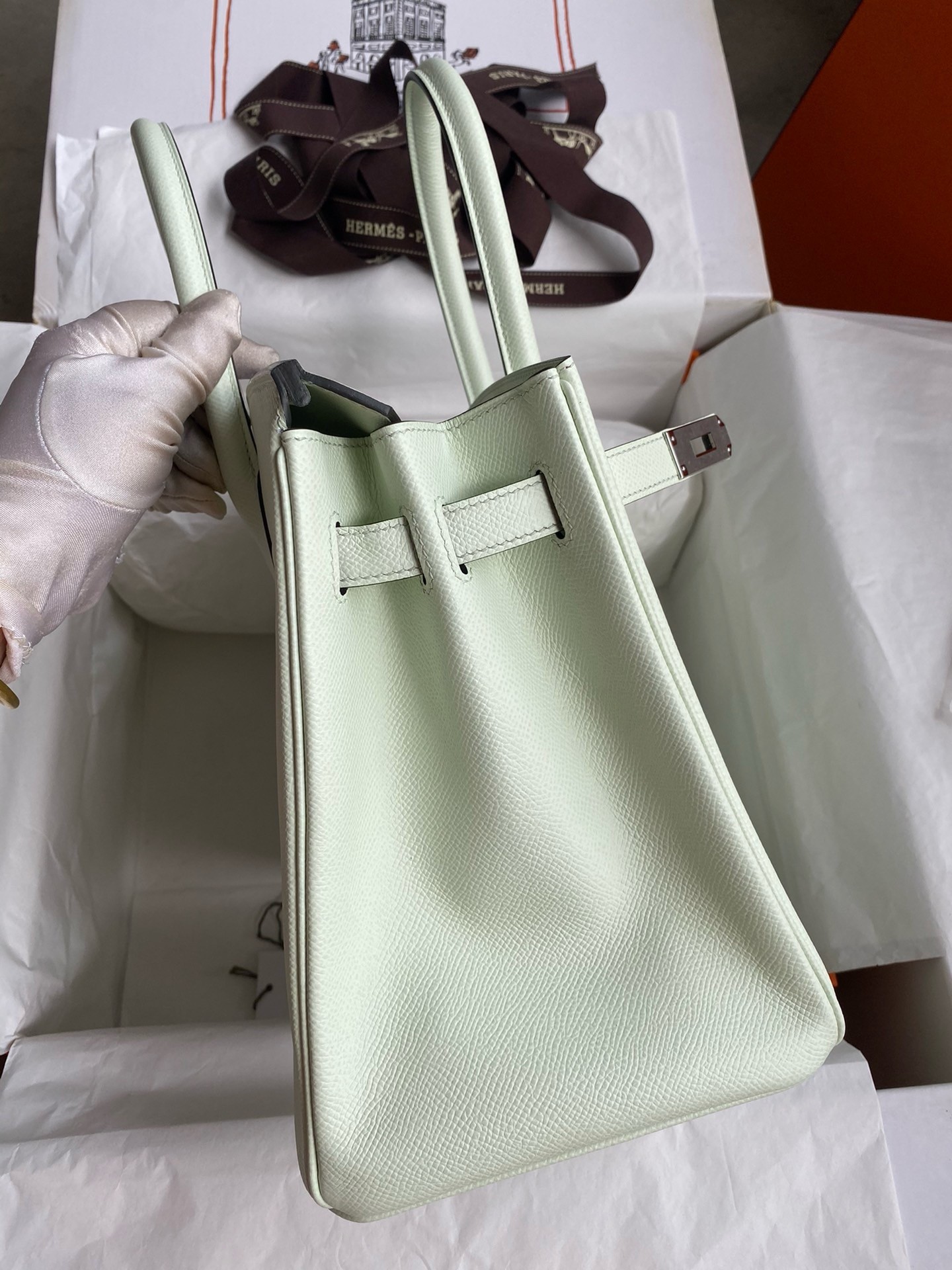 H**mes birkin 30 retourne handmade bag in vert fizz epsom calfskin
