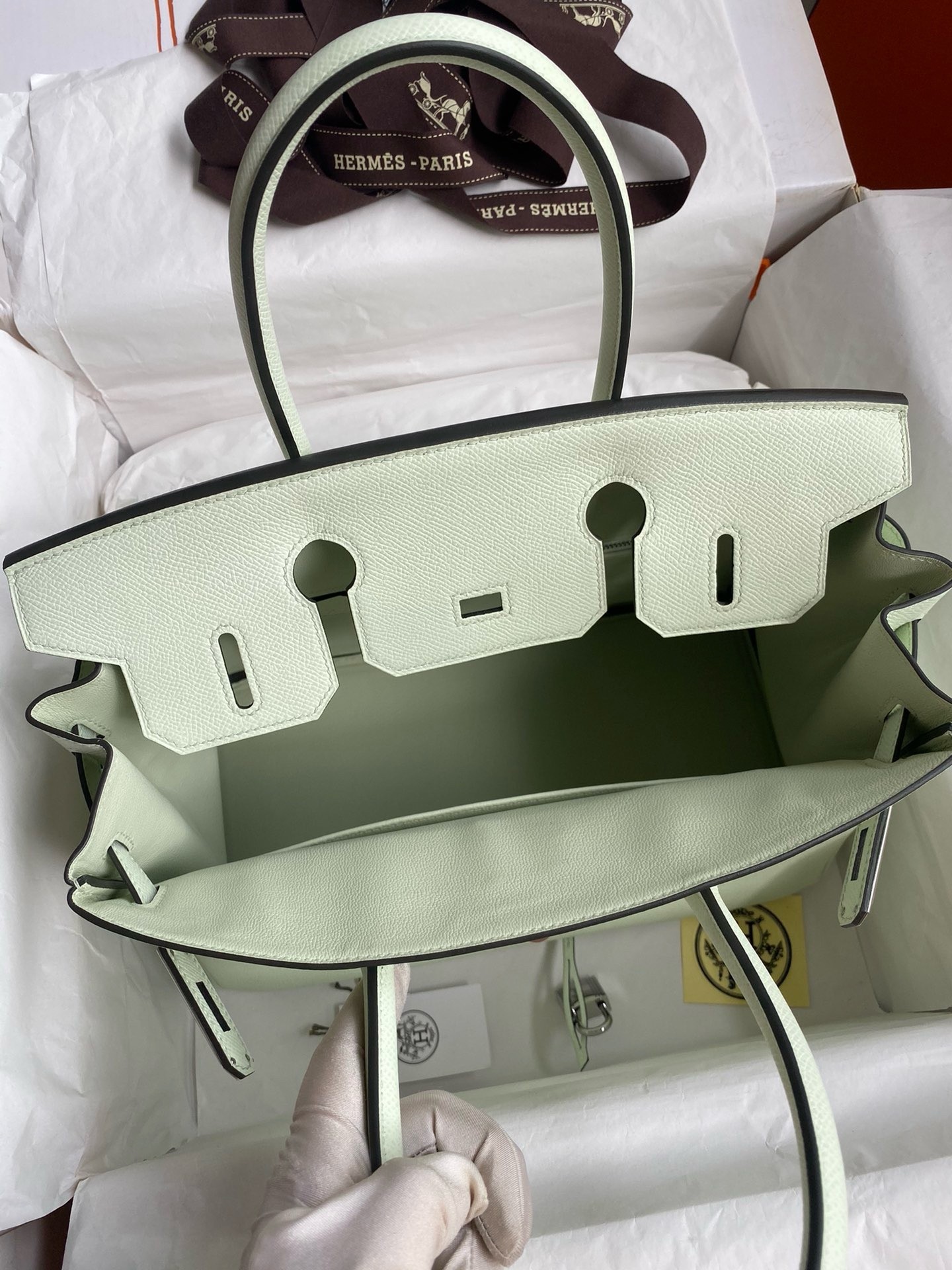 H**mes birkin 30 retourne handmade bag in vert fizz epsom calfskin