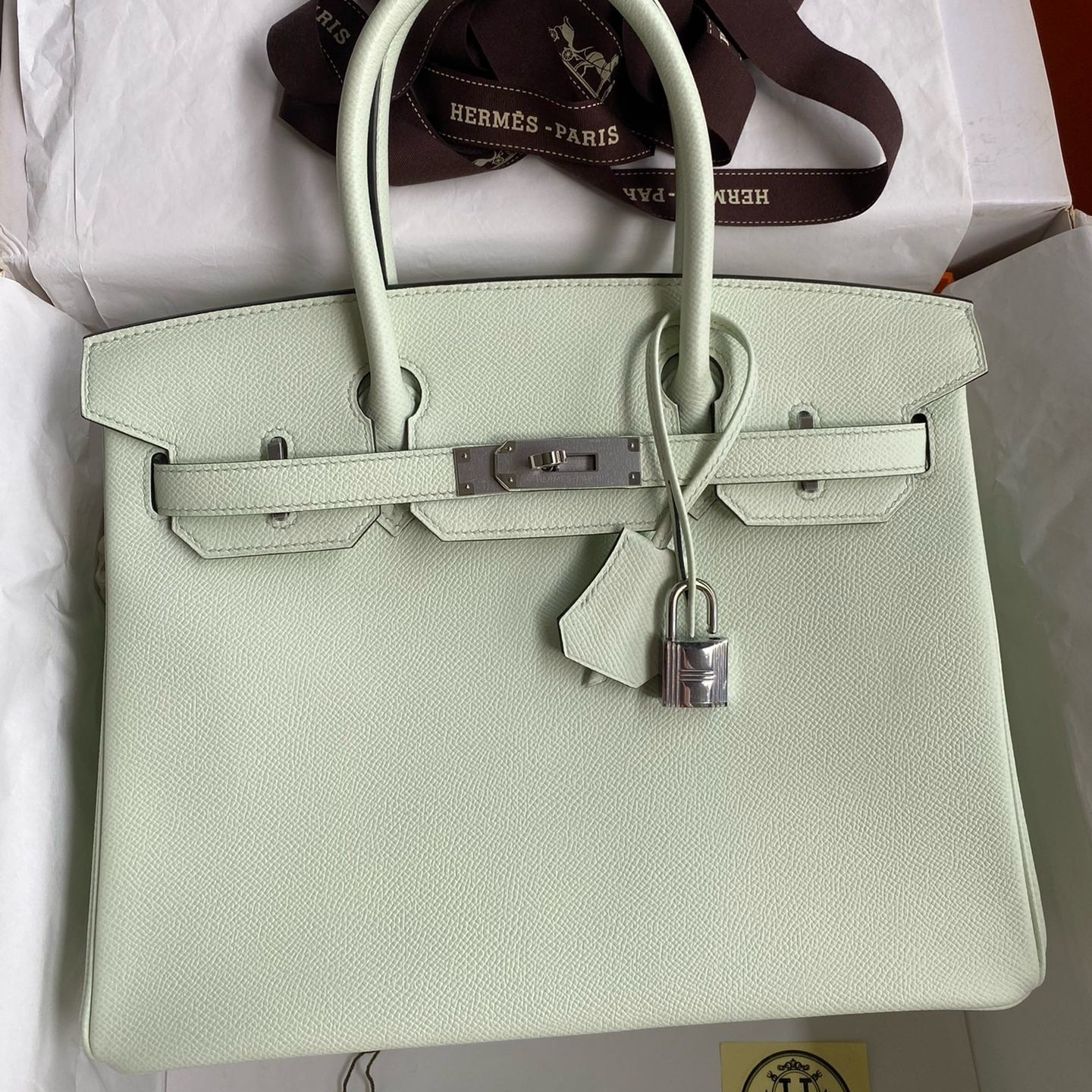 H**mes birkin 30 retourne handmade bag in vert fizz epsom calfskin