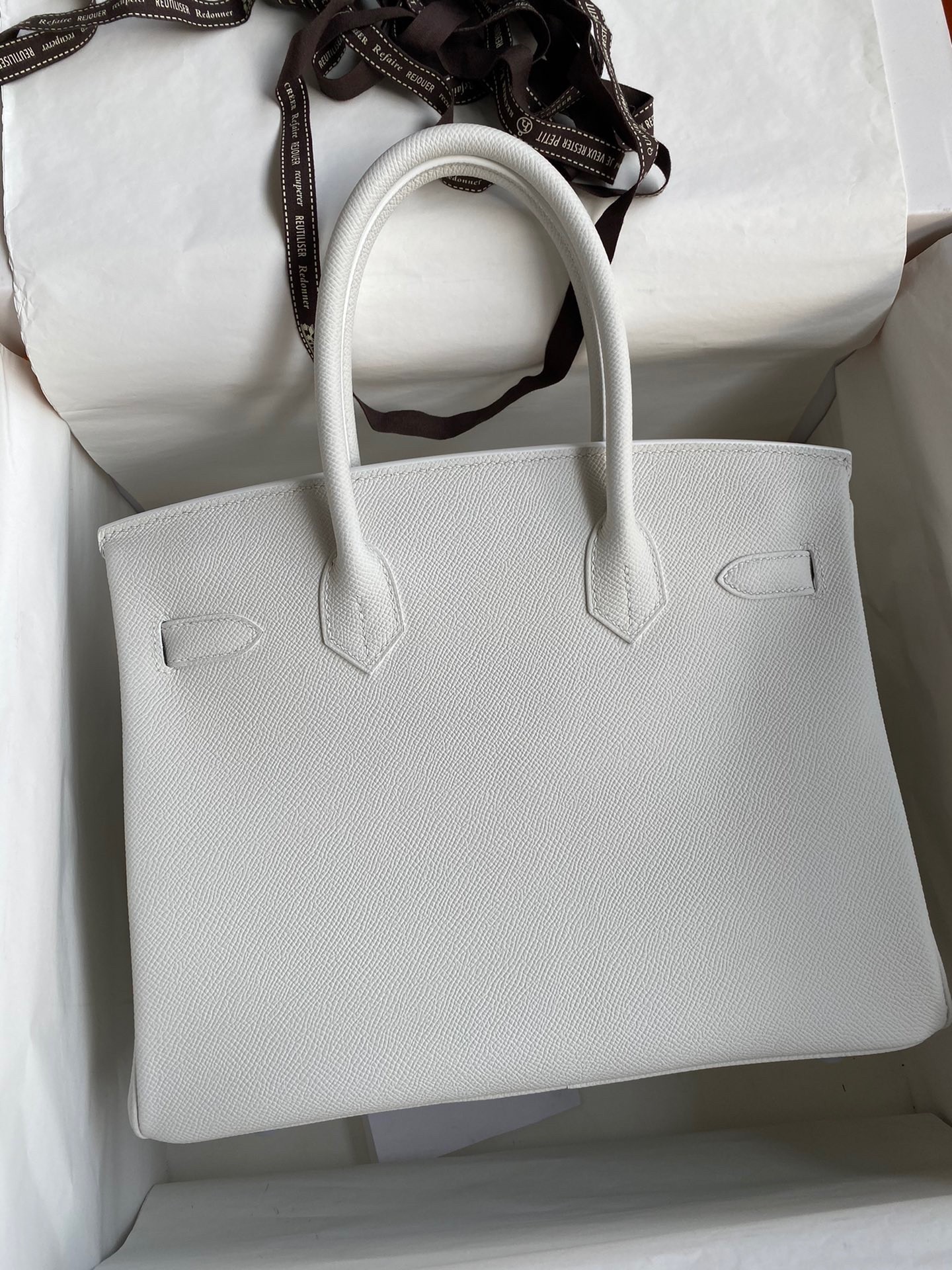 H**mes birkin 30 retourne handmade bag in white epsom calfskin