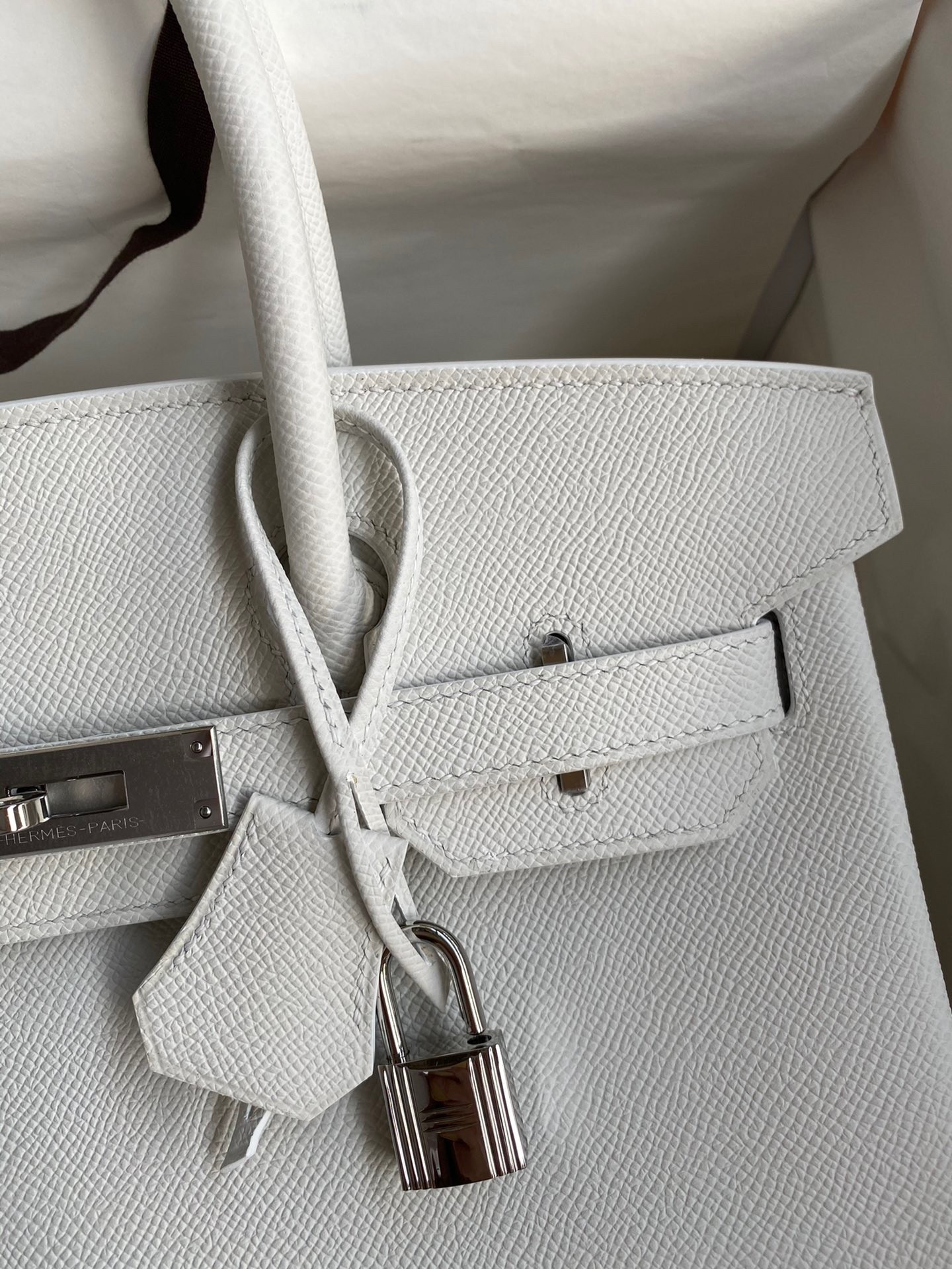 H**mes birkin 30 retourne handmade bag in white epsom calfskin
