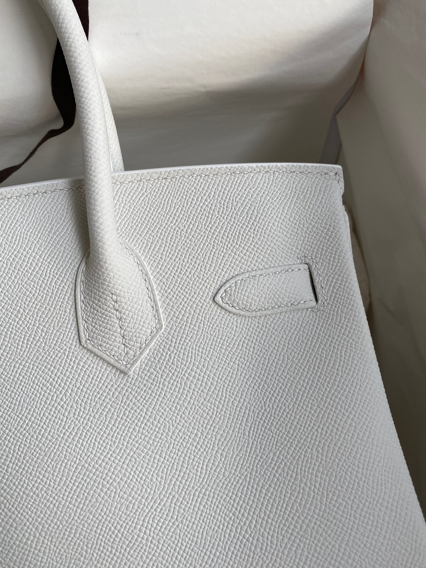 H**mes birkin 30 retourne handmade bag in white epsom calfskin