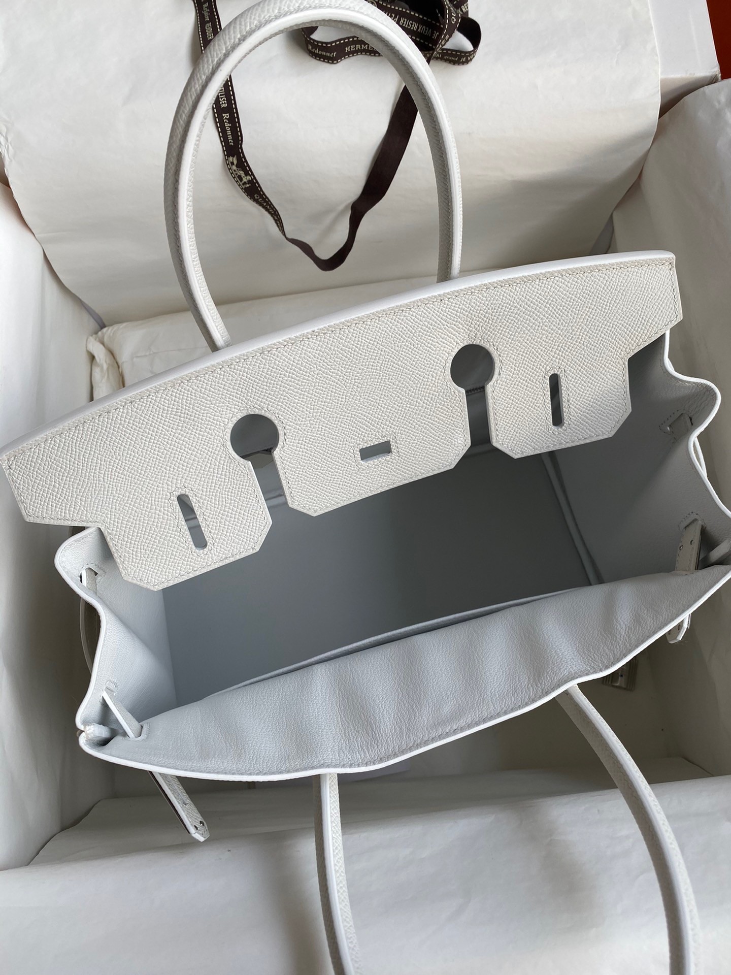 H**mes birkin 30 retourne handmade bag in white epsom calfskin