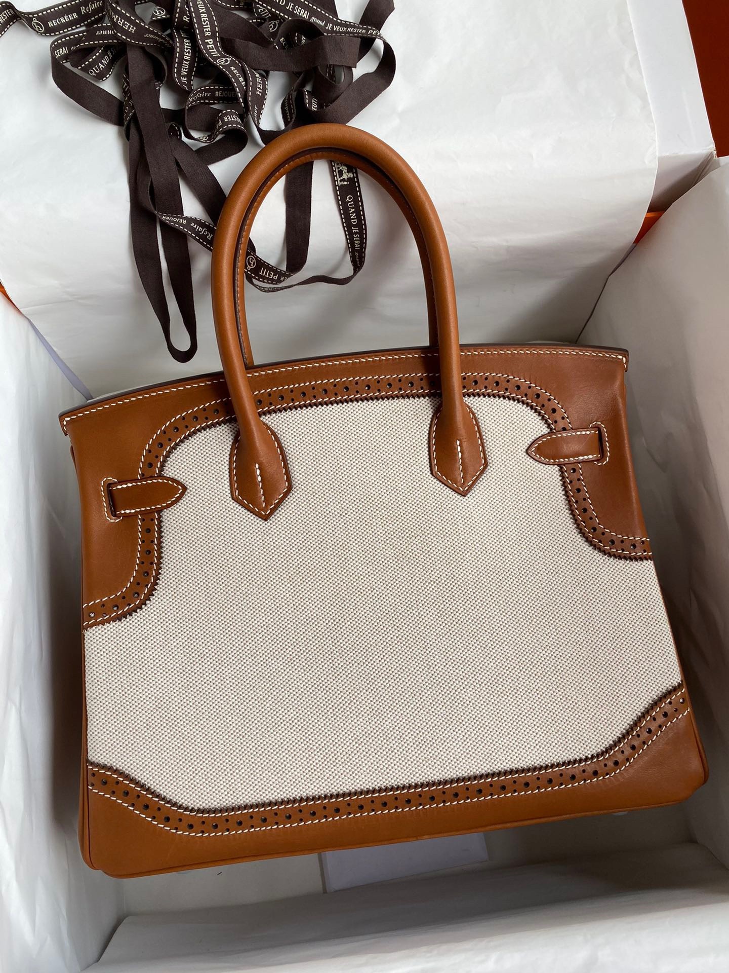 H**mes ghillies birkin 30cm limited-edition bag in toile & gold swift leather