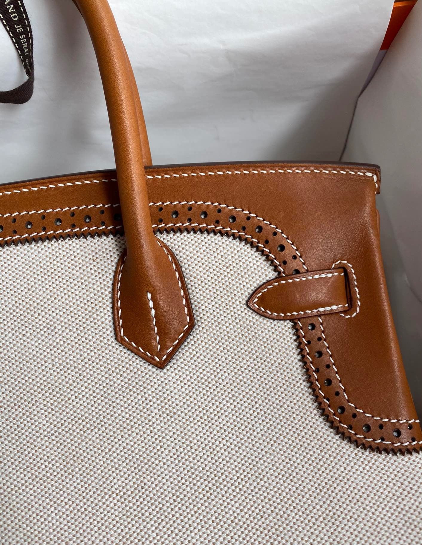 H**mes ghillies birkin 30cm limited-edition bag in toile & gold swift leather