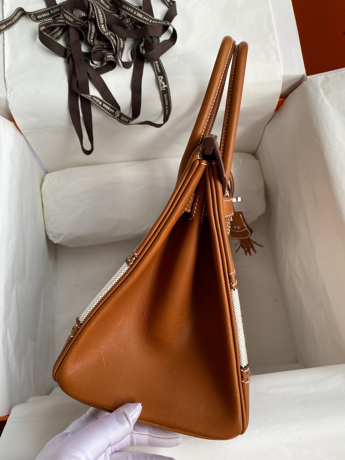H**mes ghillies birkin 30cm limited-edition bag in toile & gold swift leather