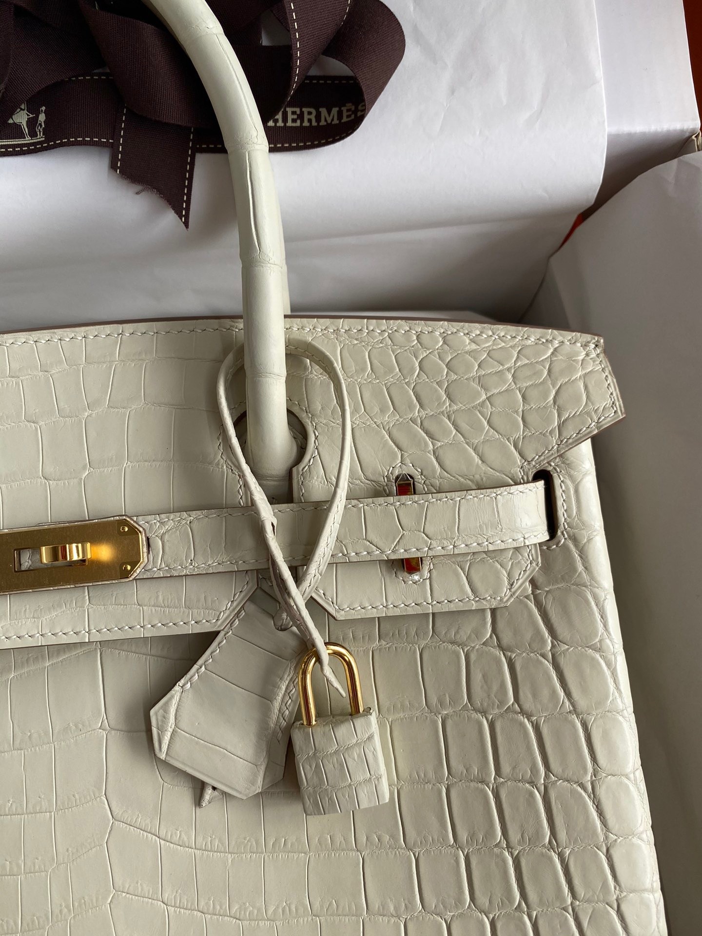 H**mes birkin 30 handmade bag in craie crocodile niloticus matte skin