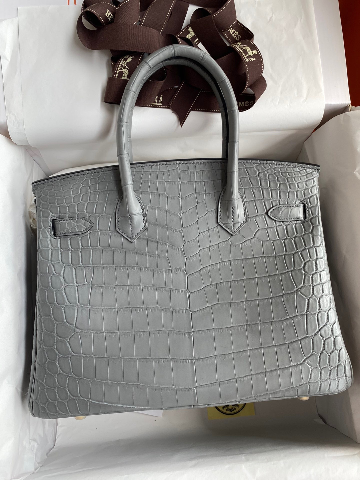 H**mes birkin 30 handmade bag in etain crocodile niloticus matte skin