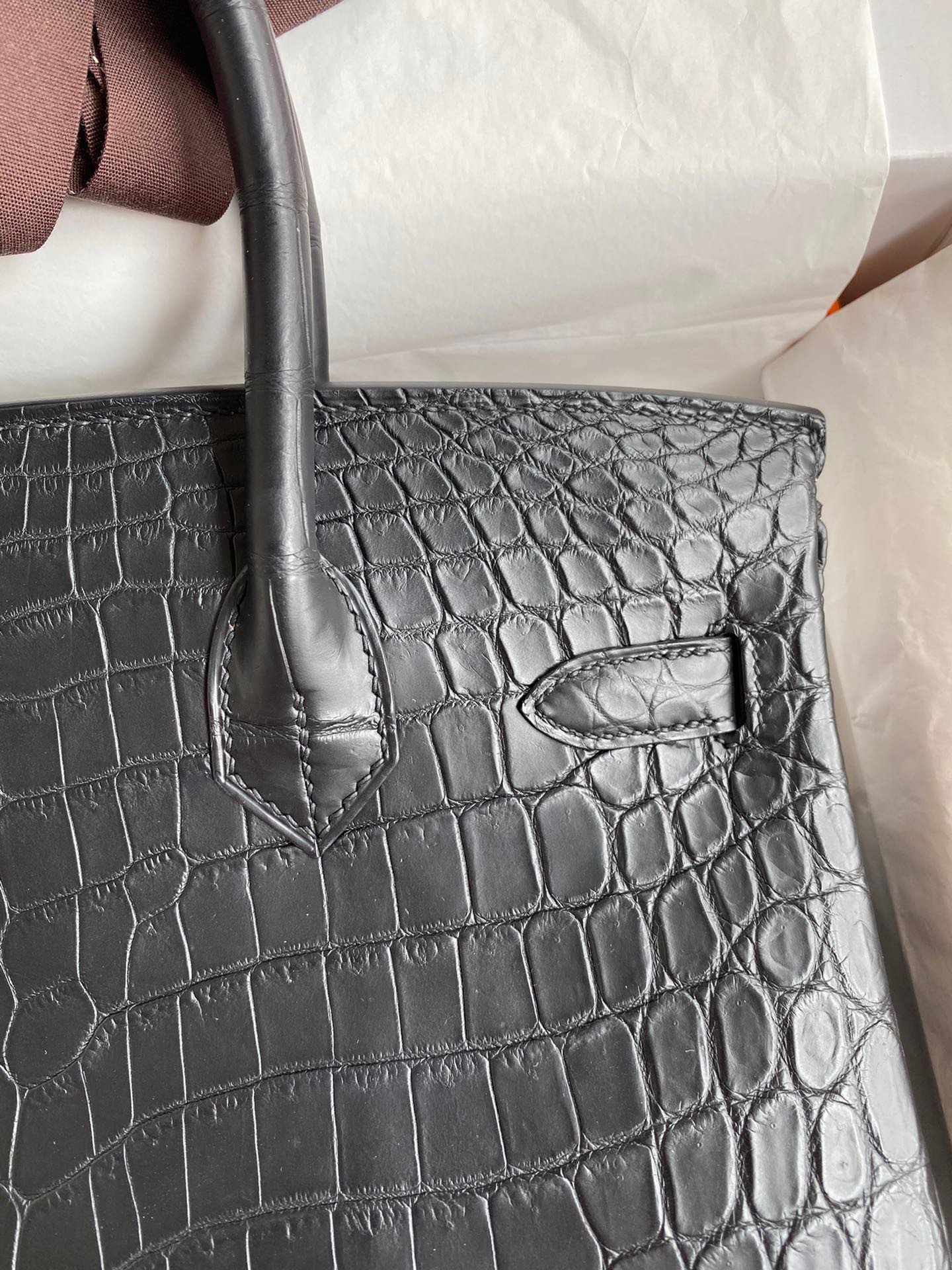 H**mes birkin 30 handmade bag in black crocodile niloticus matte skin