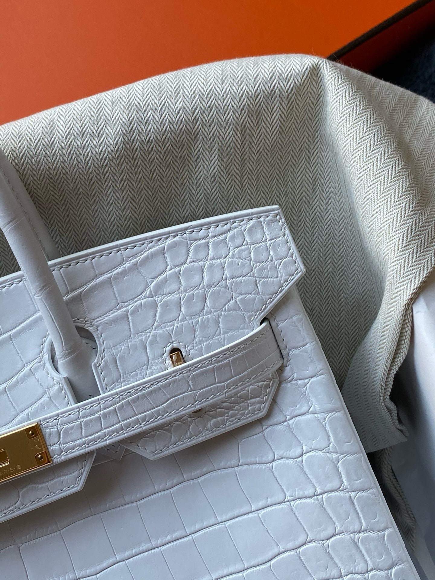 H**mes birkin 30 handmade bag in white crocodile niloticus matte skin
