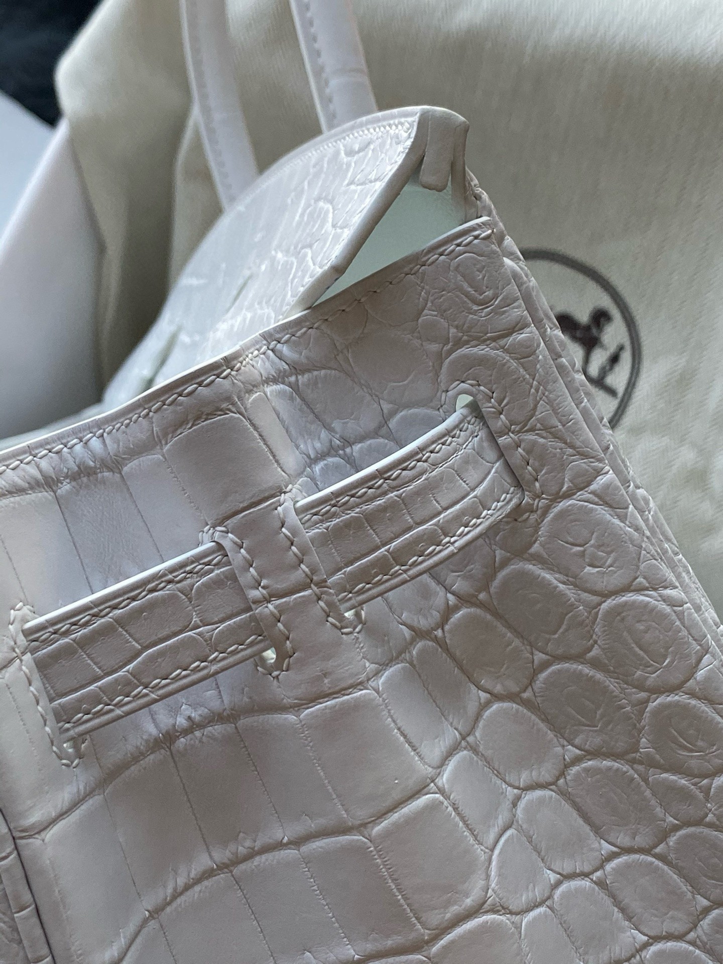 H**mes birkin 30 handmade bag in white crocodile niloticus matte skin