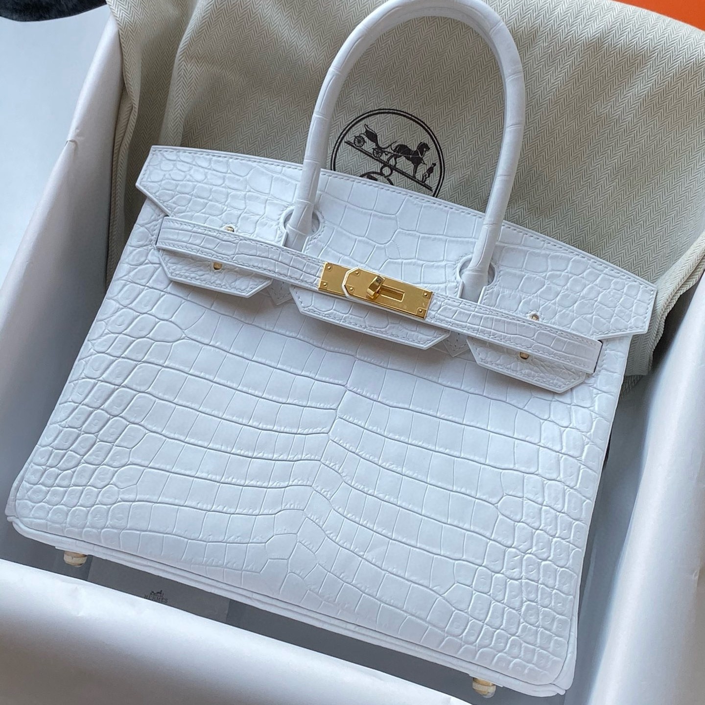 H**mes birkin 30 handmade bag in white crocodile niloticus matte skin