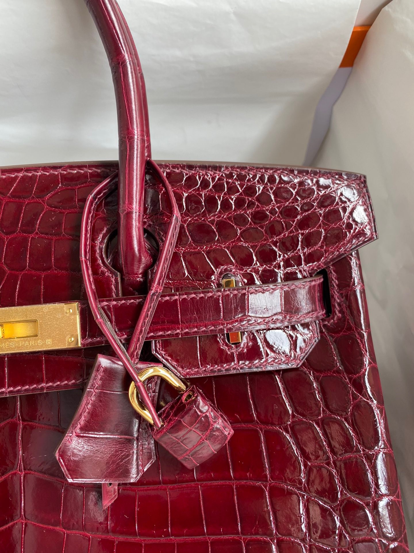 H**mes birkin 30 handmade bag in bordeaux crocodile niloticus shiny skin