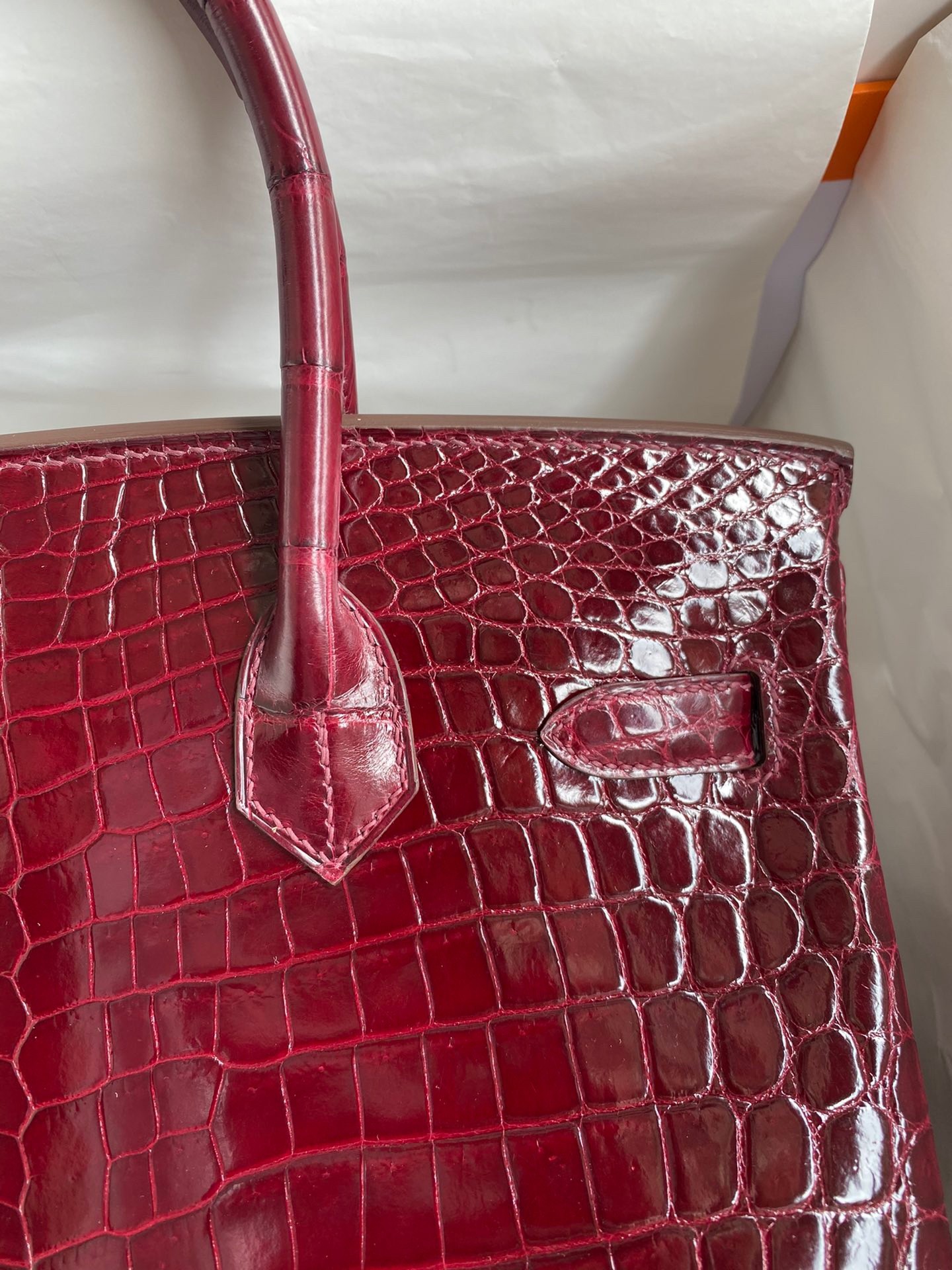 H**mes birkin 30 handmade bag in bordeaux crocodile niloticus shiny skin