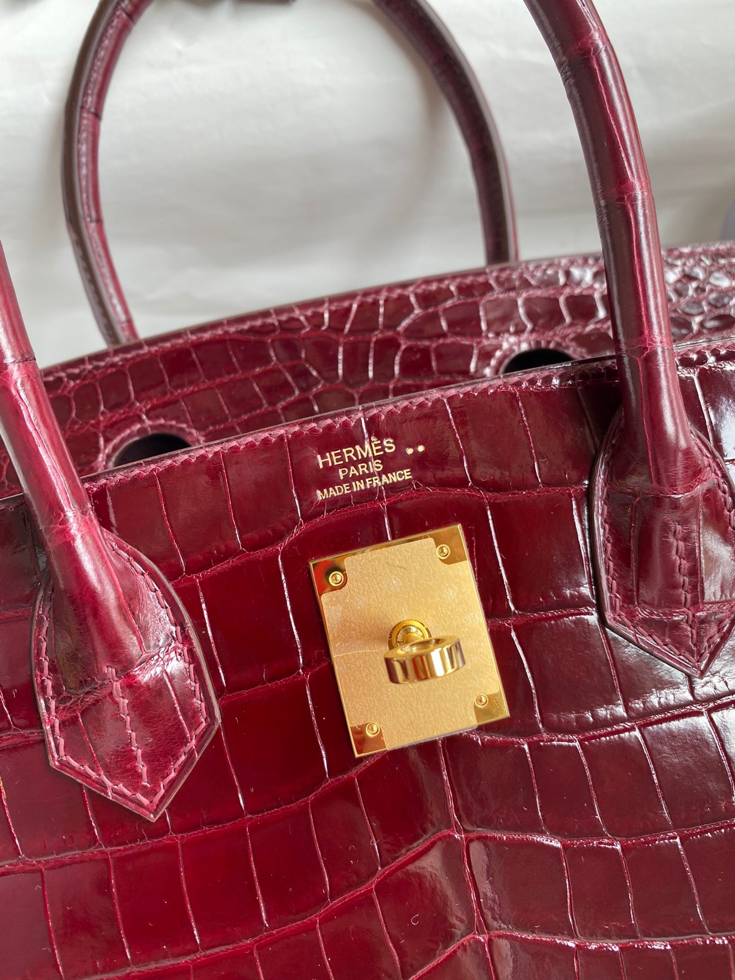 H**mes birkin 30 handmade bag in bordeaux crocodile niloticus shiny skin