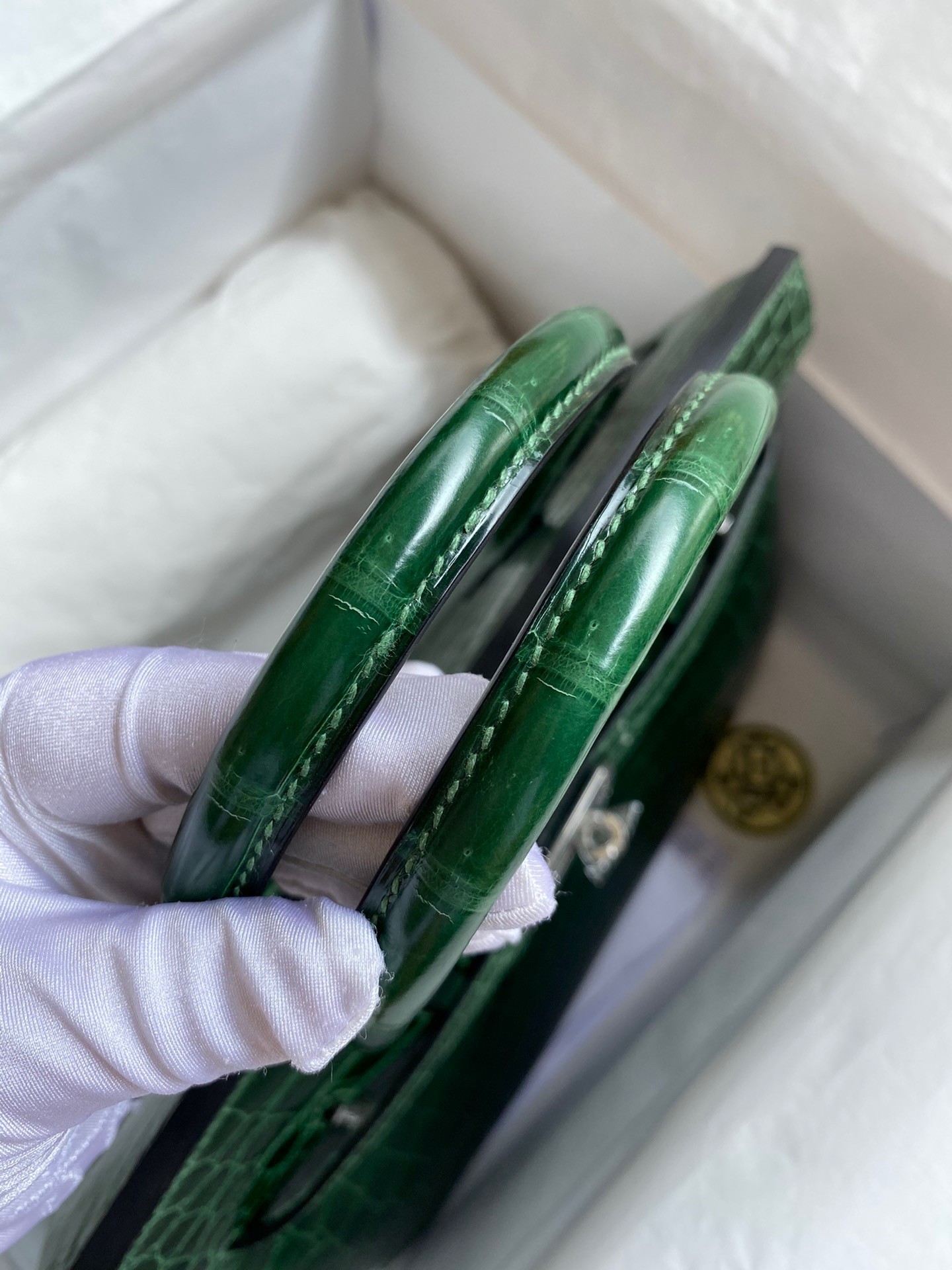 H**mes birkin 30 handmade bag in malachite crocodile niloticus shiny skin
