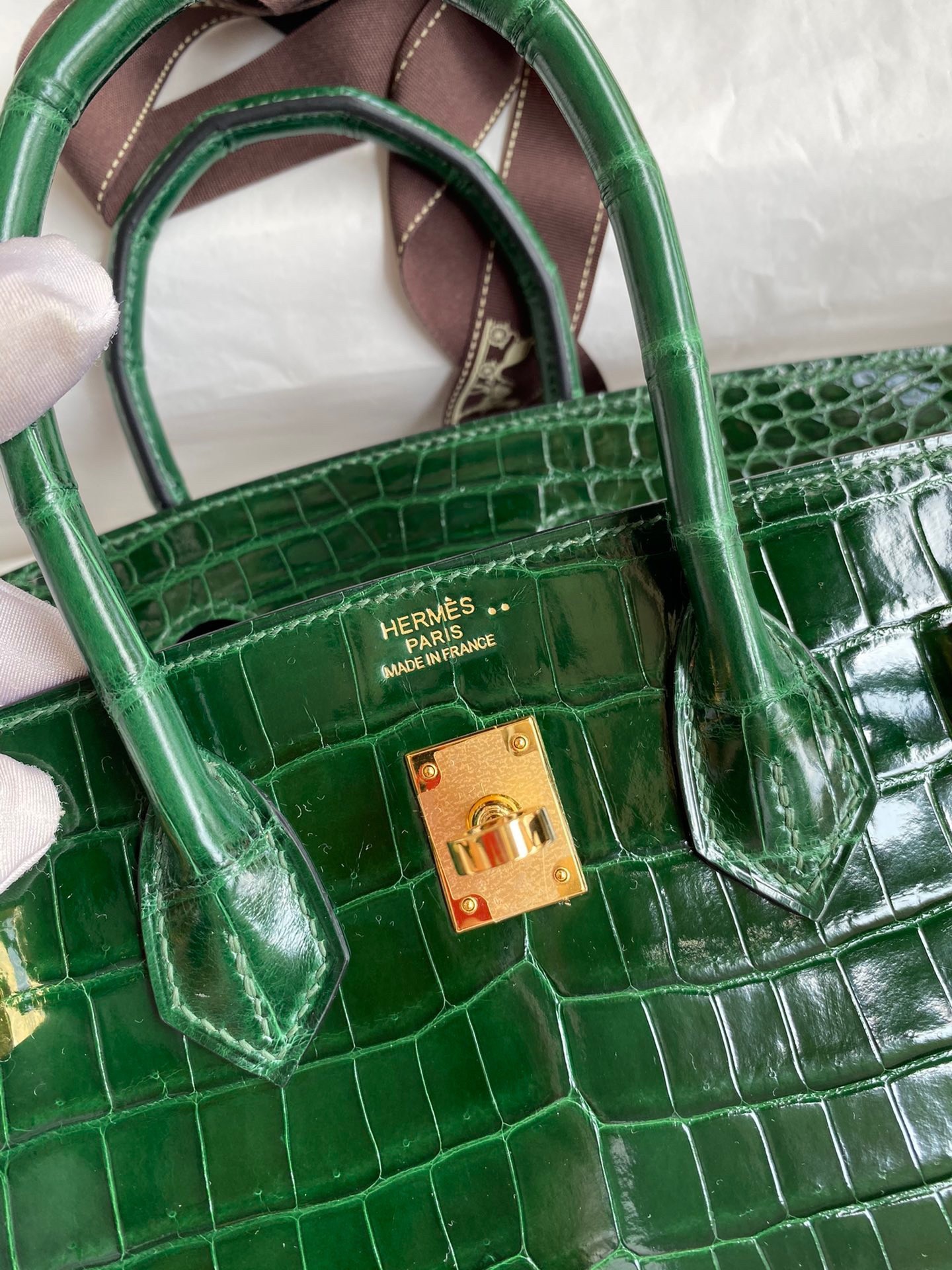 H**mes birkin 30 handmade bag in malachite crocodile niloticus shiny skin