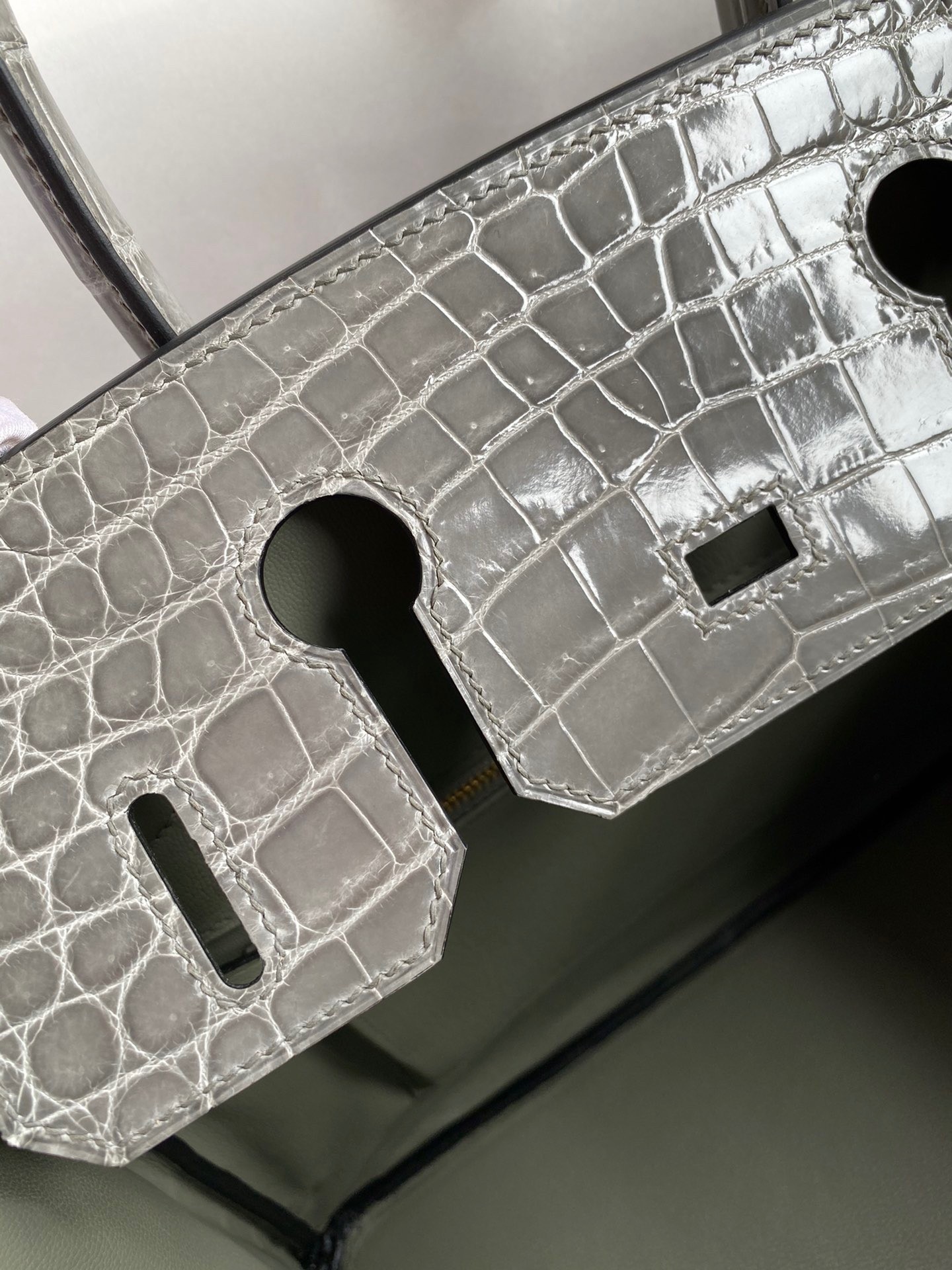 H**mes birkin 30 handmade bag in gris ciment crocodile niloticus shiny skin