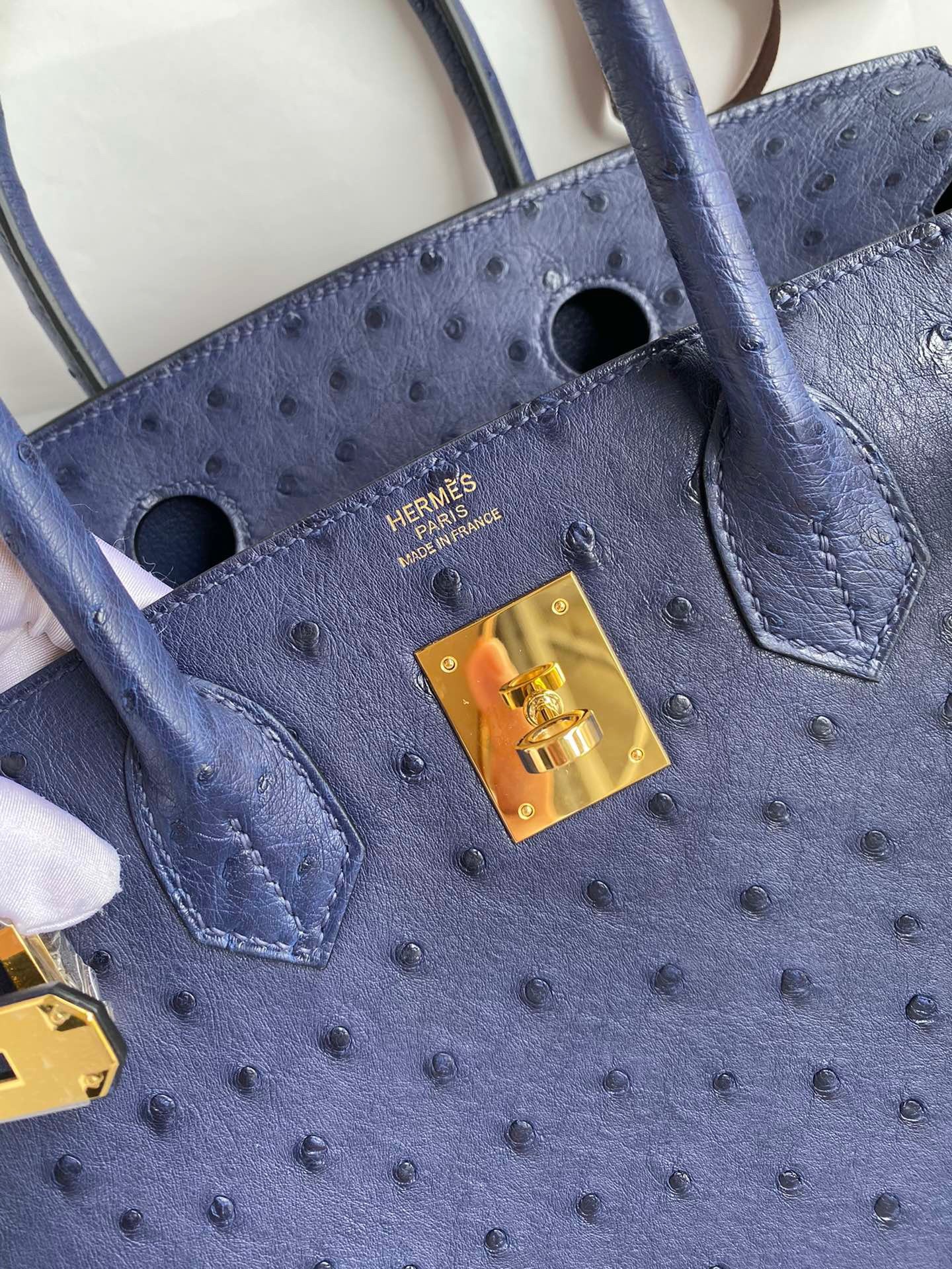 H**mes birkin 30 retourne handmade bag in blue iris ostrich leather