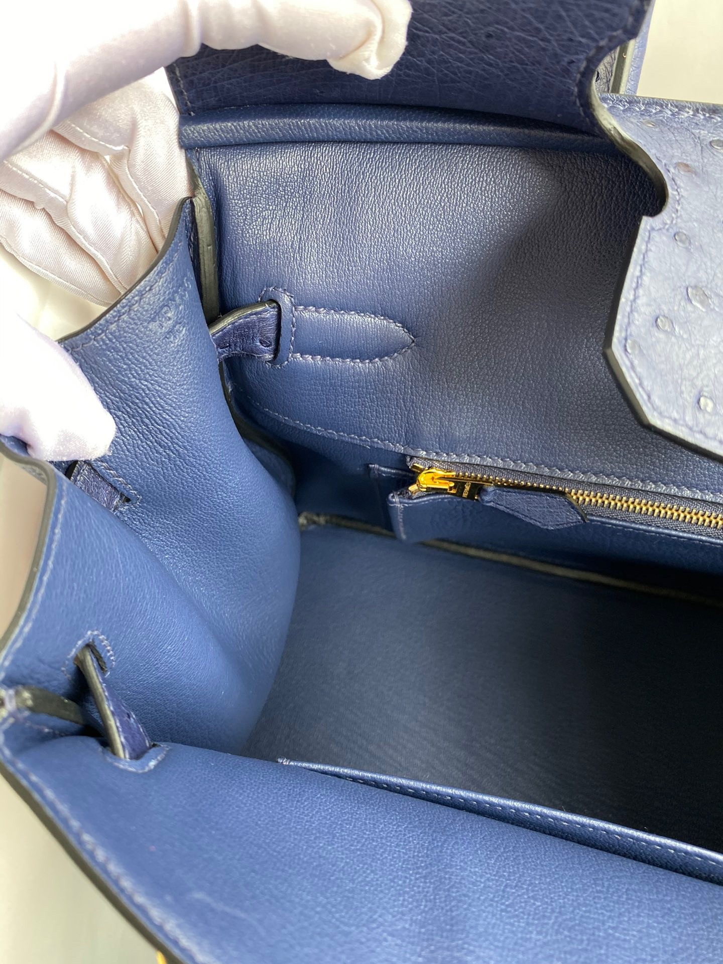 H**mes birkin 30 retourne handmade bag in blue iris ostrich leather