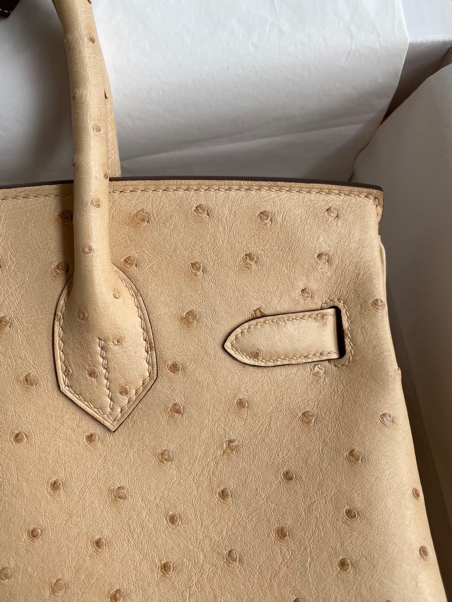 H**mes birkin 30 retourne handmade bag in chai ostrich leather