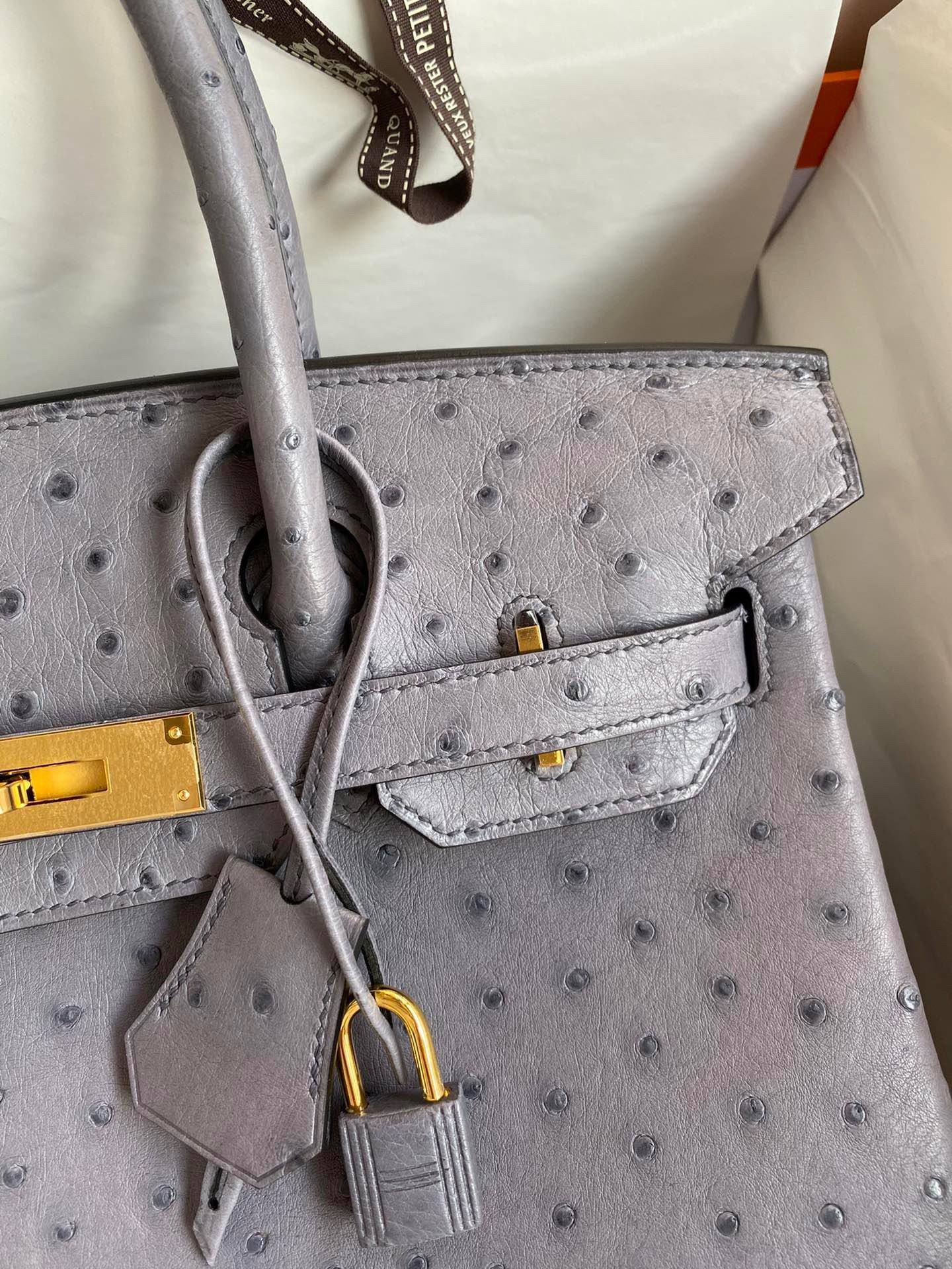 H**mes birkin 30 retourne handmade bag in gris agate ostrich leather
