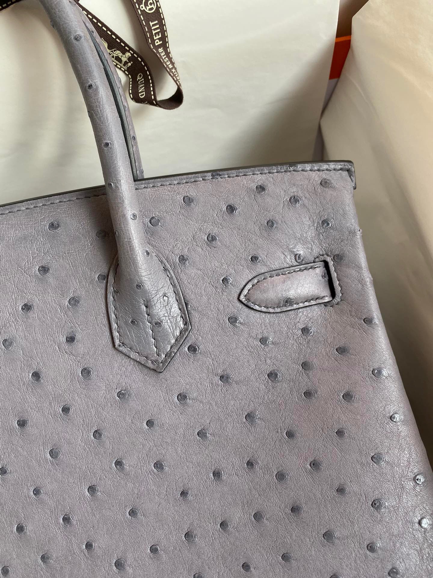 H**mes birkin 30 retourne handmade bag in gris agate ostrich leather