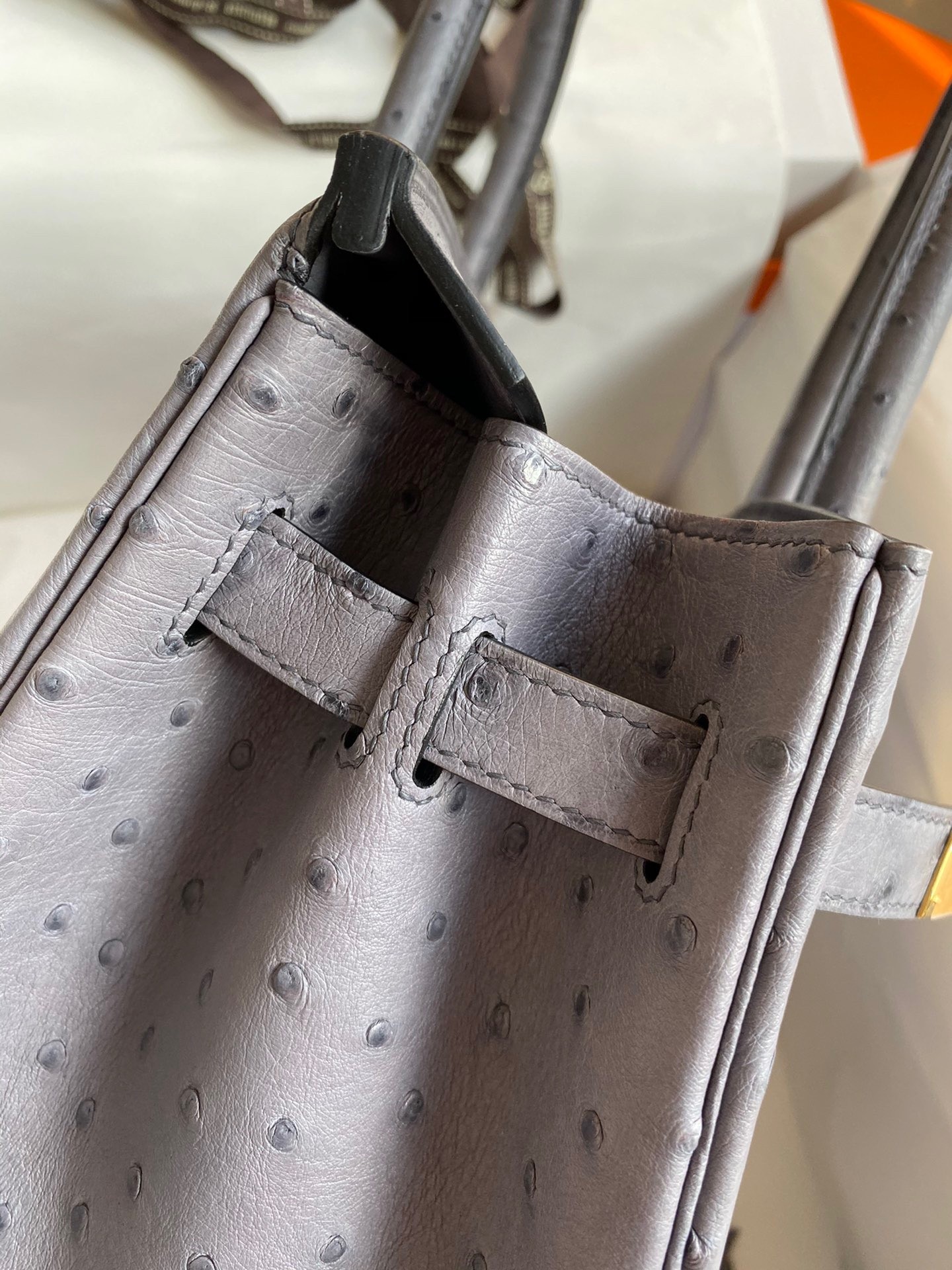 H**mes birkin 30 retourne handmade bag in gris agate ostrich leather