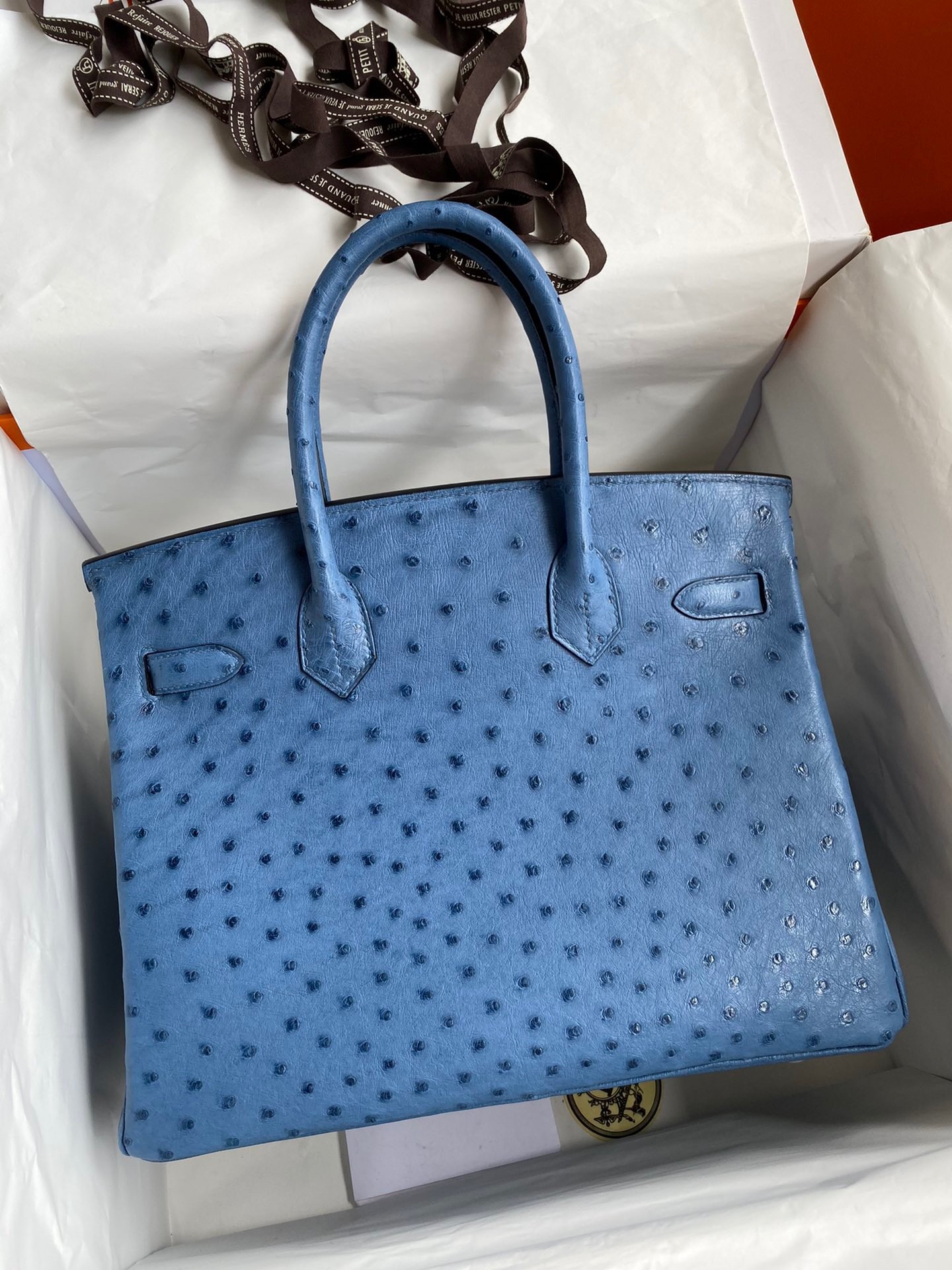 H**mes birkin 30 retourne handmade bag in mykonos ostrich leather