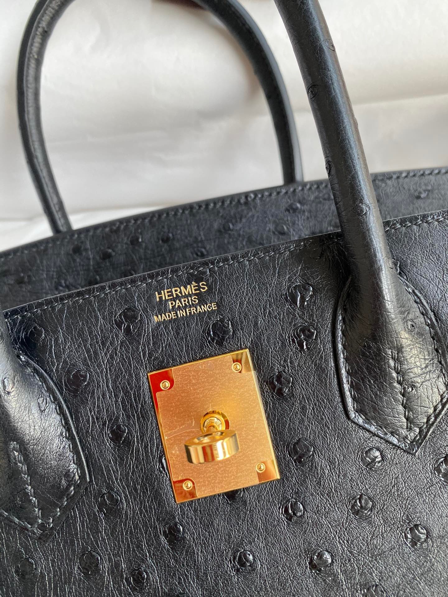 H**mes birkin 30 retourne handmade bag in black ostrich leather