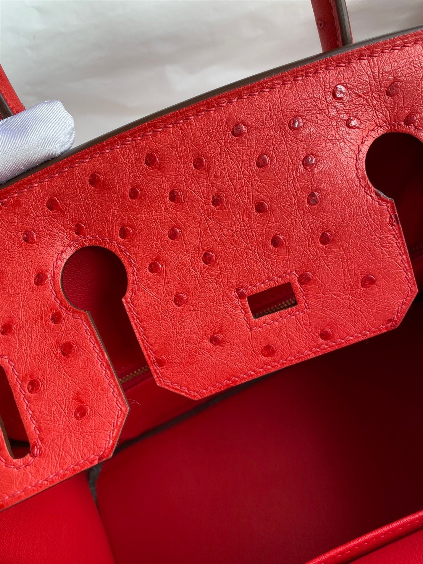 H**mes birkin 30 retourne handmade bag in red ostrich leather