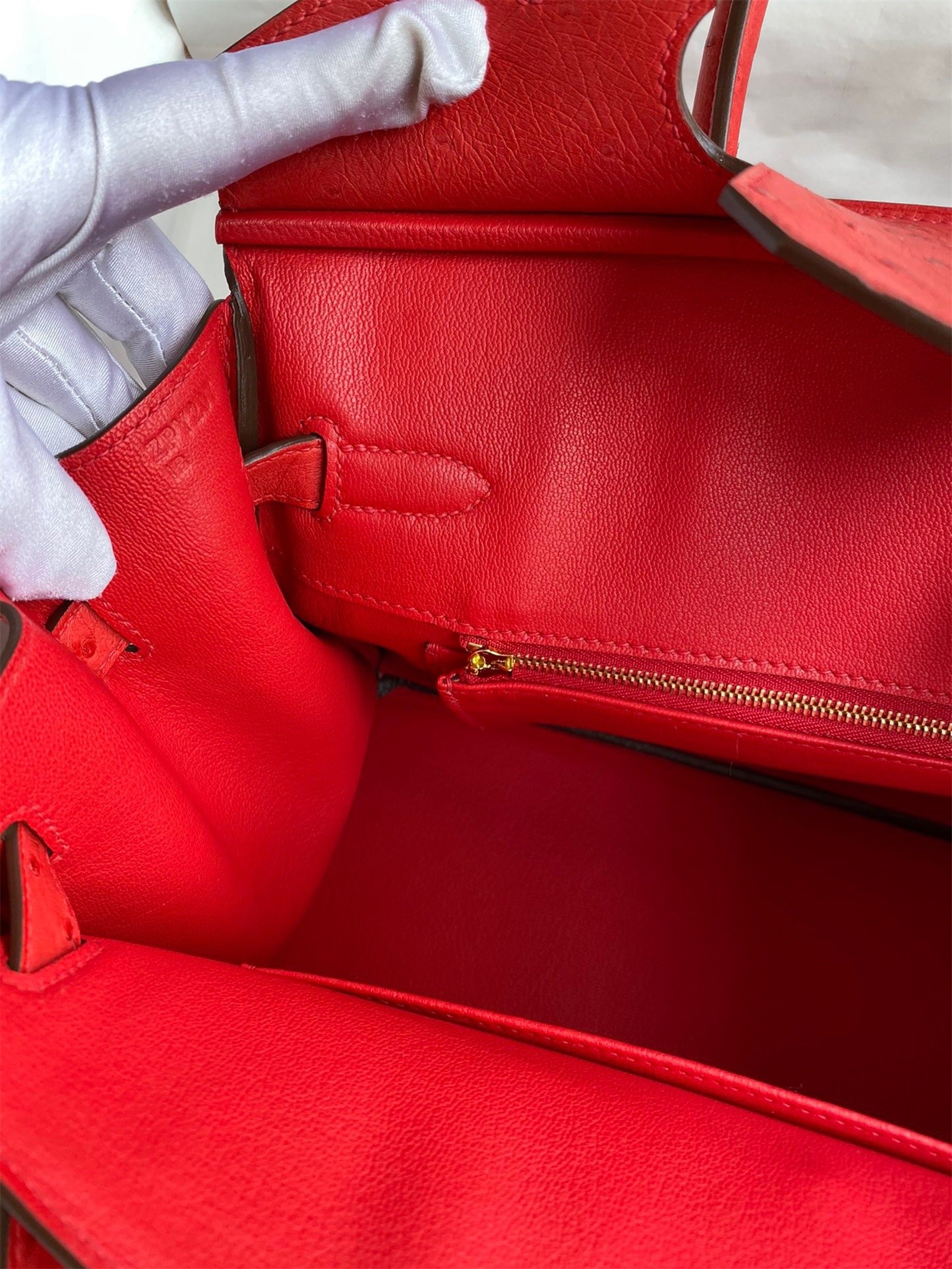 H**mes birkin 30 retourne handmade bag in red ostrich leather