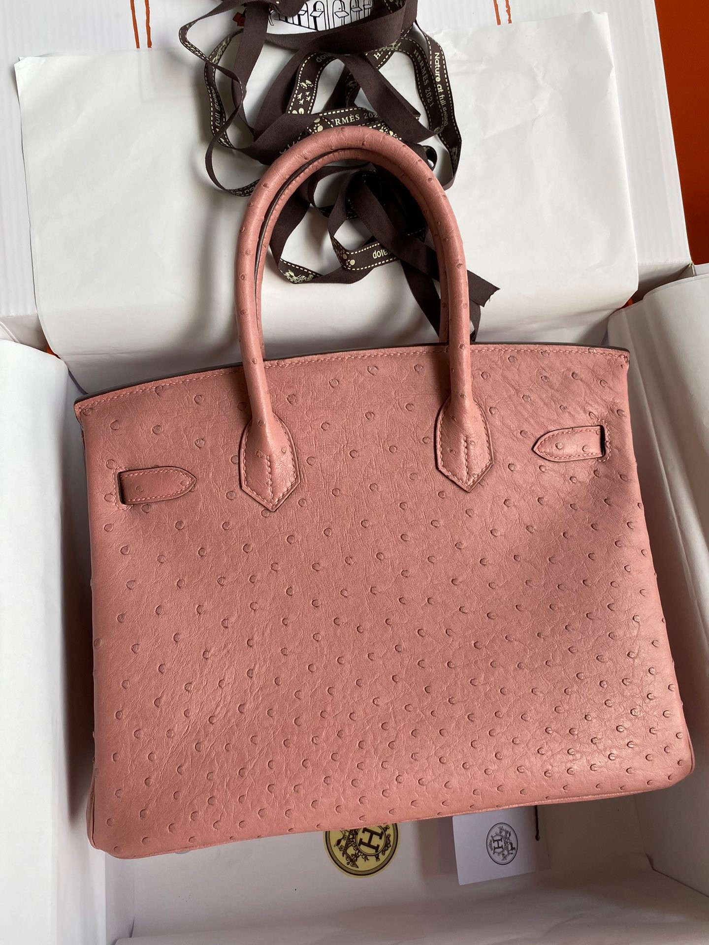 H**mes birkin 30 retourne handmade bag in terre cuite ostrich leather