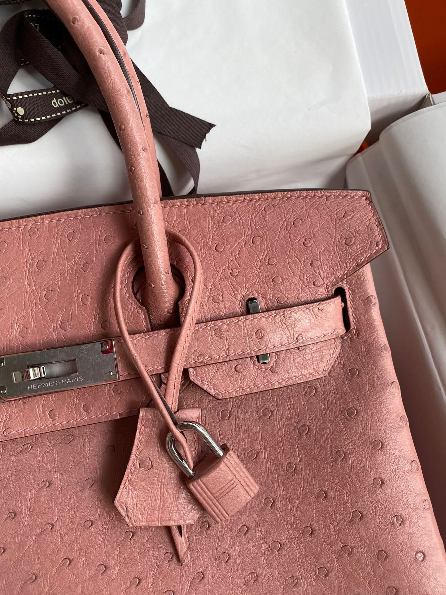 H**mes birkin 30 retourne handmade bag in terre cuite ostrich leather