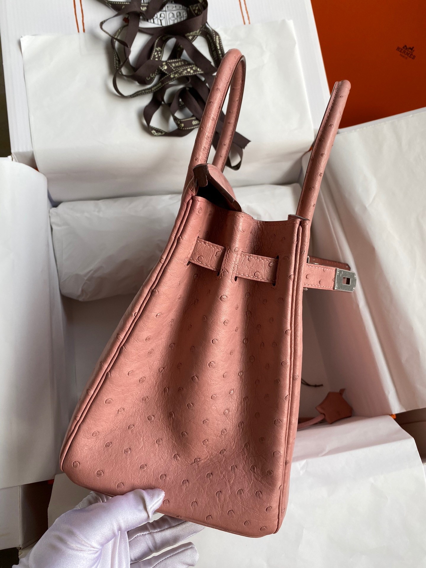 H**mes birkin 30 retourne handmade bag in terre cuite ostrich leather