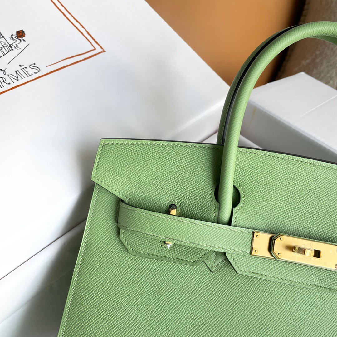 H**mes birkin 30 sellier handmade bag in vert criquet epsom calfskin