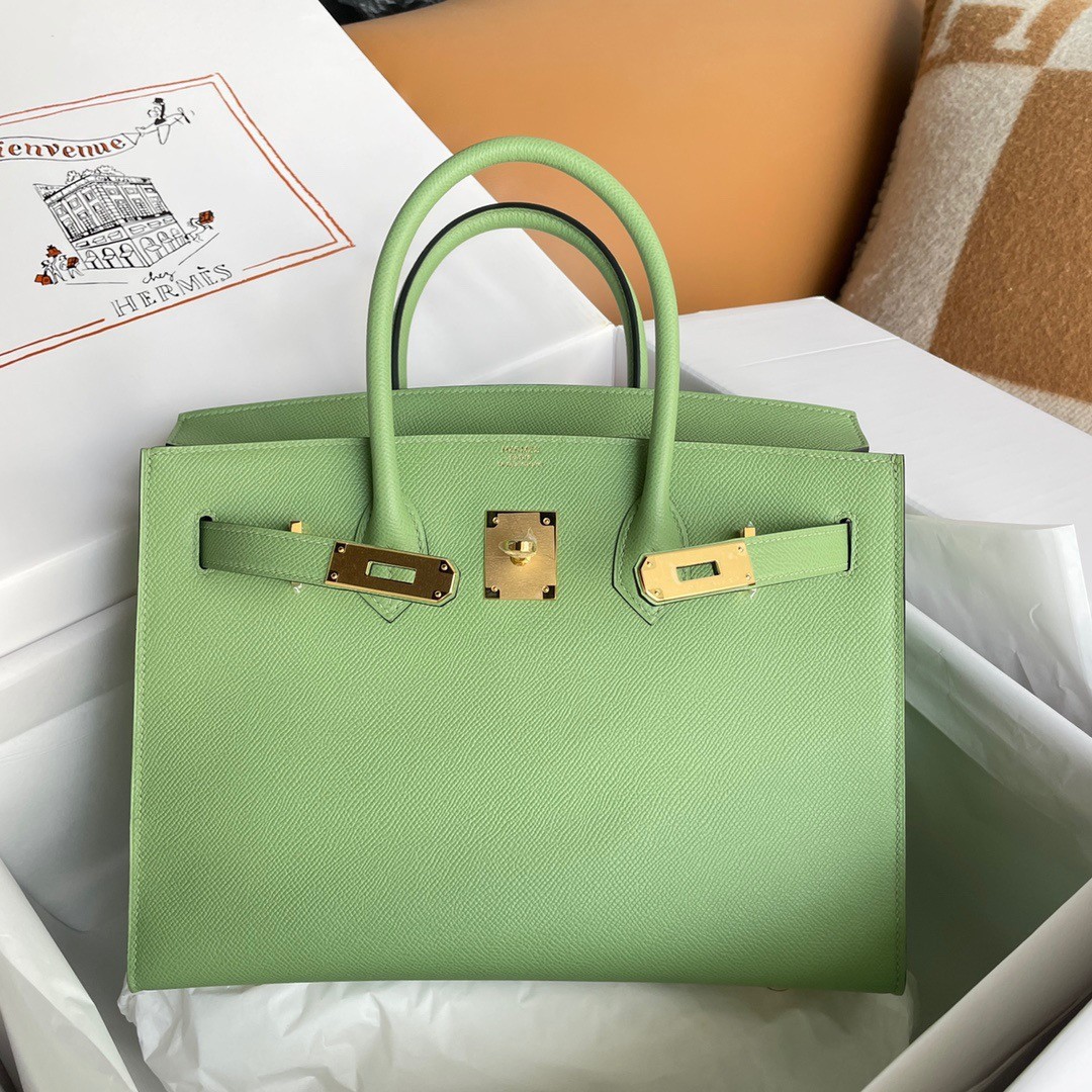 H**mes birkin 30 sellier handmade bag in vert criquet epsom calfskin