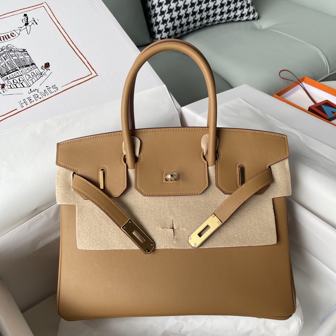 H**mes birkin 30 retourne handmade bag in biscuit swift leather