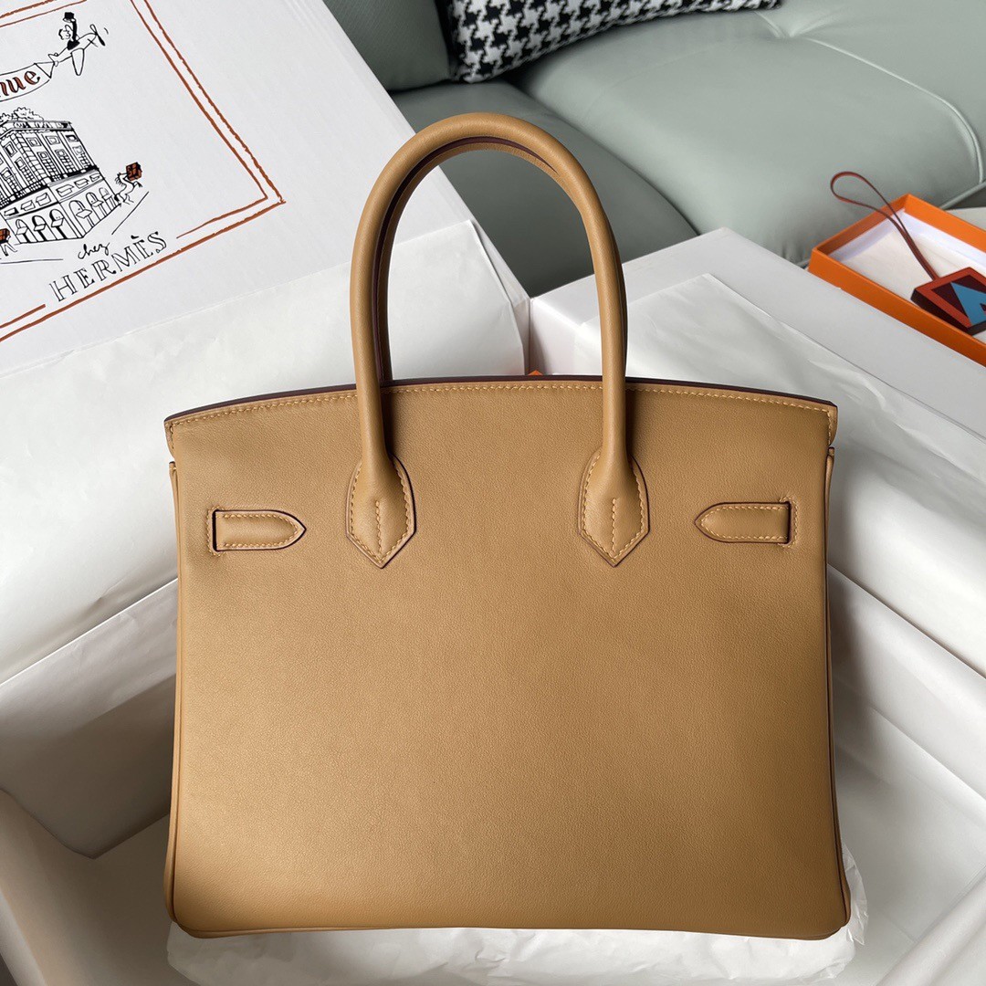 H**mes birkin 30 retourne handmade bag in biscuit swift leather