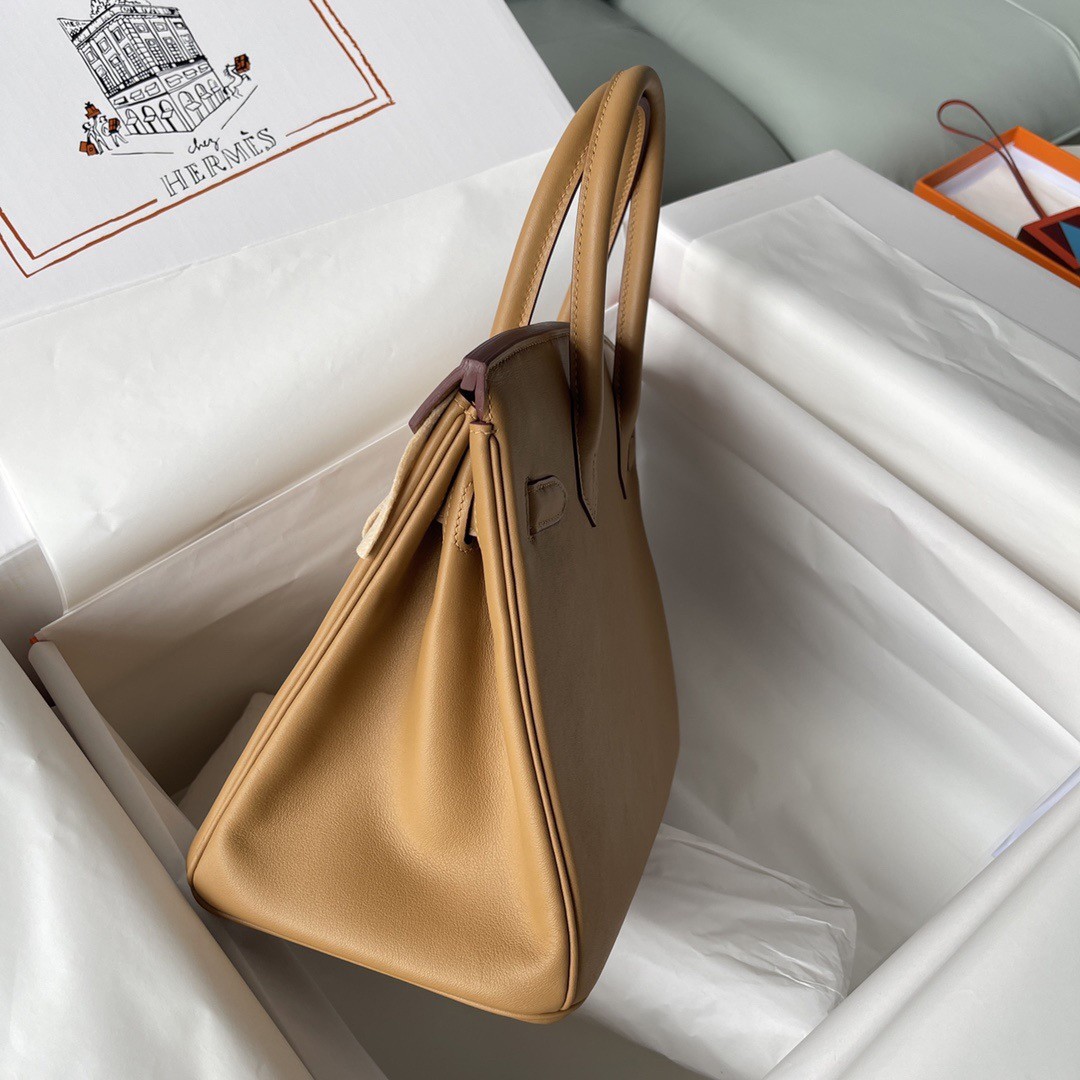 H**mes birkin 30 retourne handmade bag in biscuit swift leather