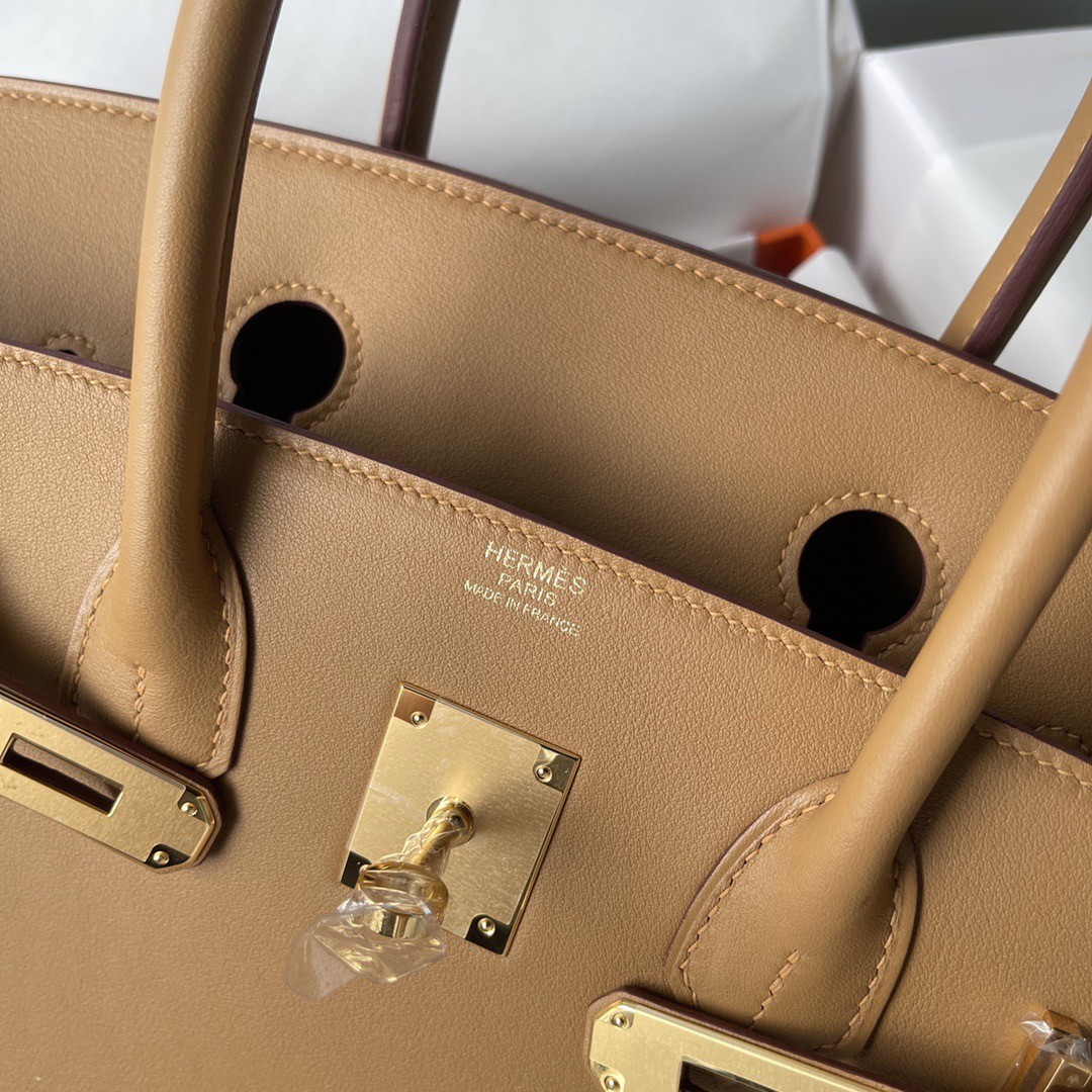 H**mes birkin 30 retourne handmade bag in biscuit swift leather