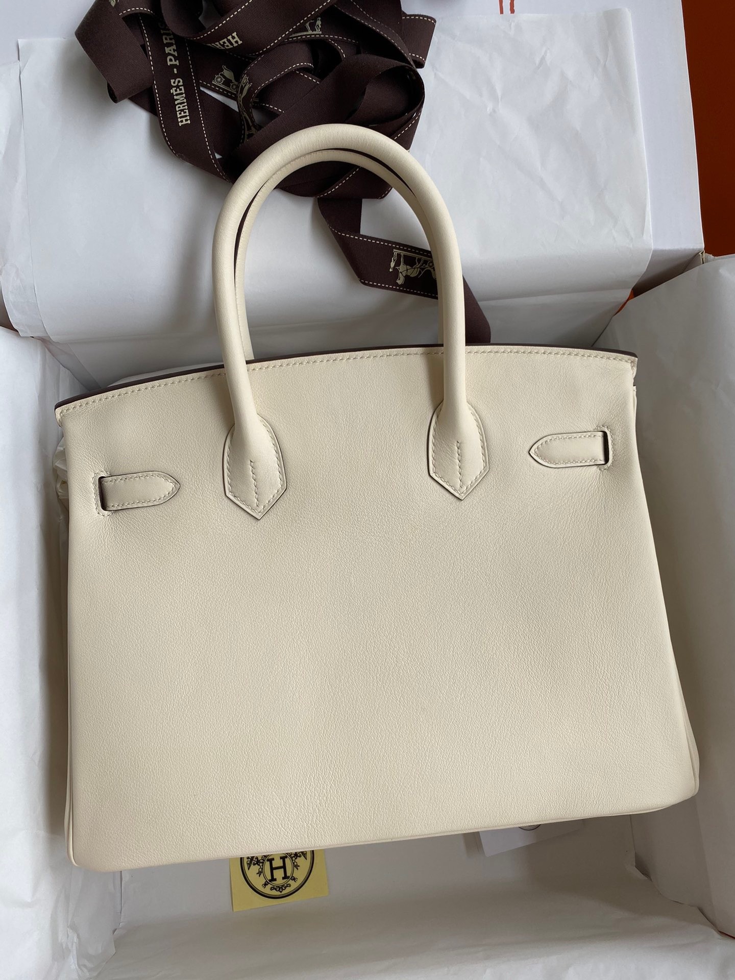 H**mes birkin 30 retourne handmade bag in nata swift leather