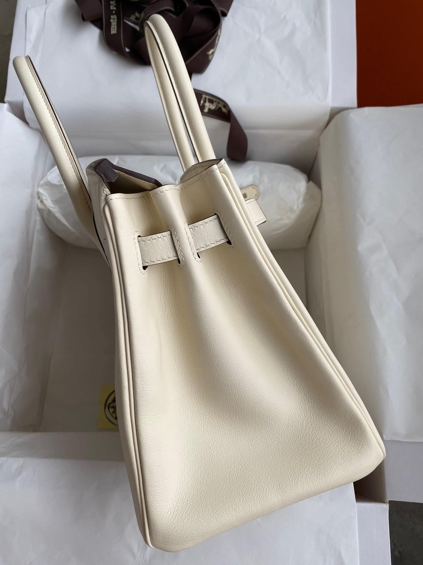 H**mes birkin 30 retourne handmade bag in nata swift leather