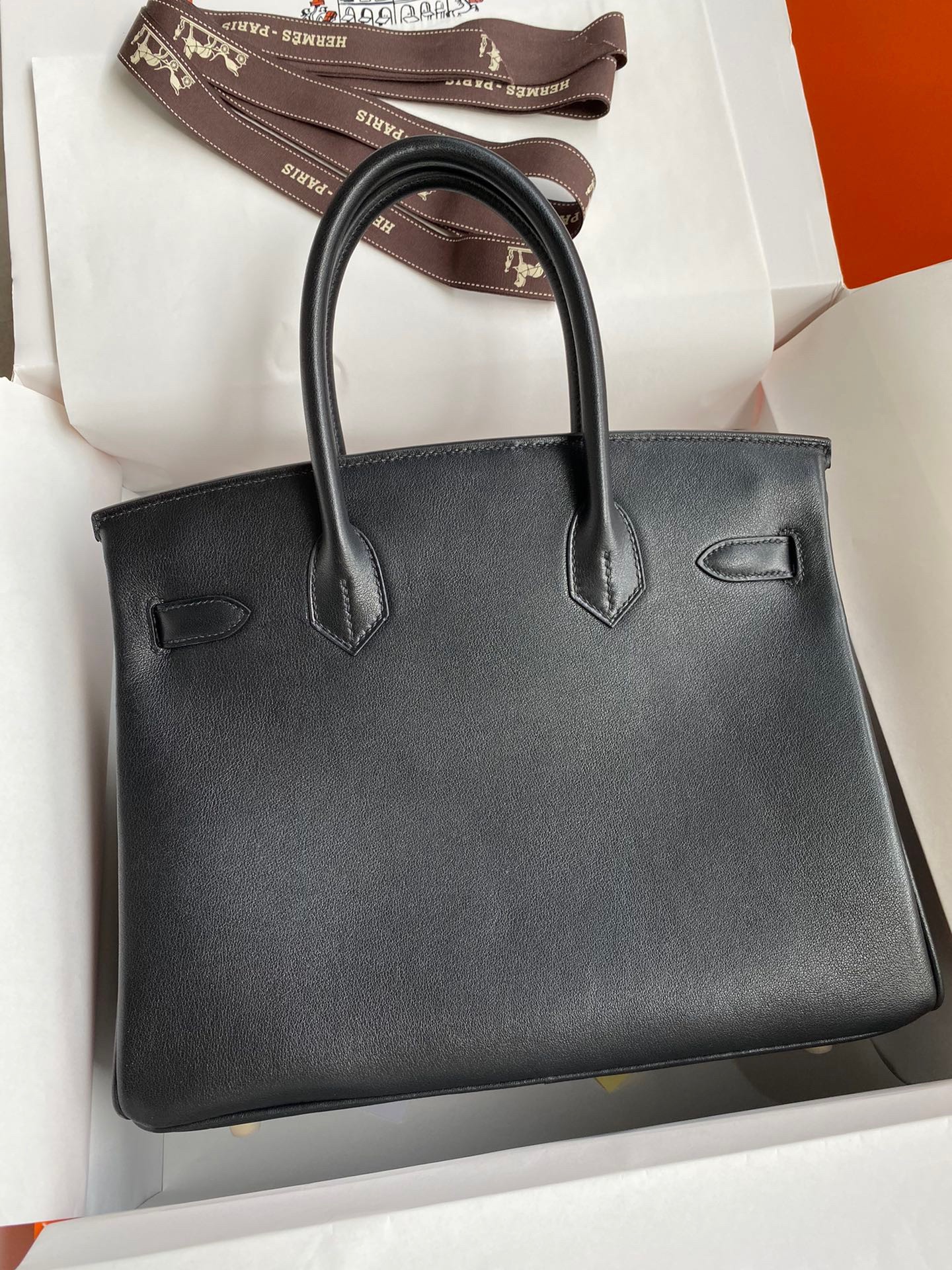H**mes birkin 30 retourne handmade bag in black swift leather
