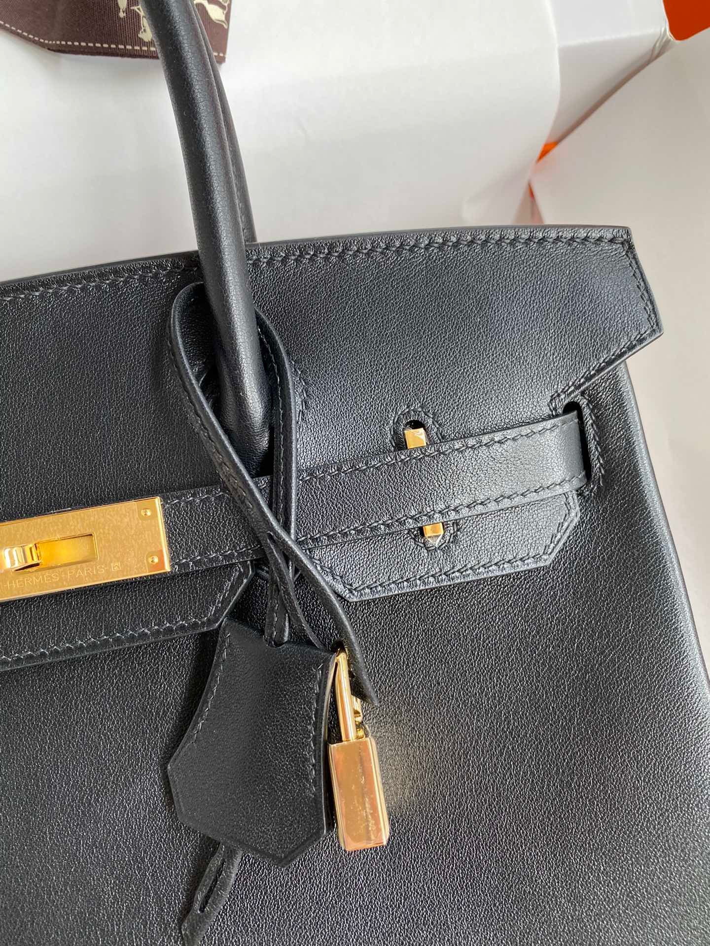 H**mes birkin 30 retourne handmade bag in black swift leather
