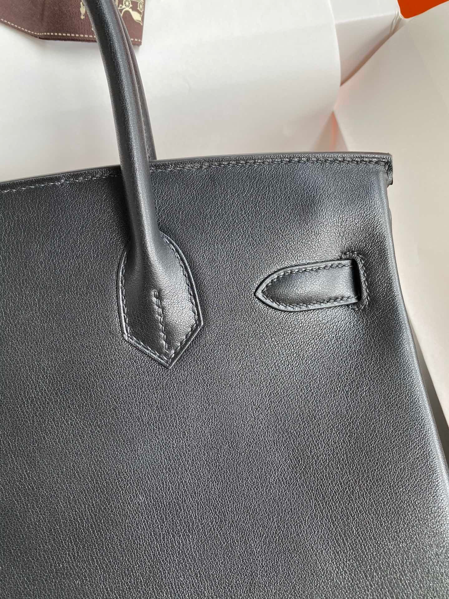 H**mes birkin 30 retourne handmade bag in black swift leather