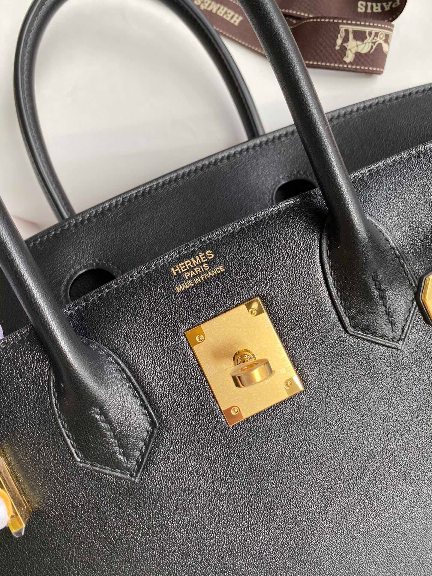 H**mes birkin 30 retourne handmade bag in black swift leather