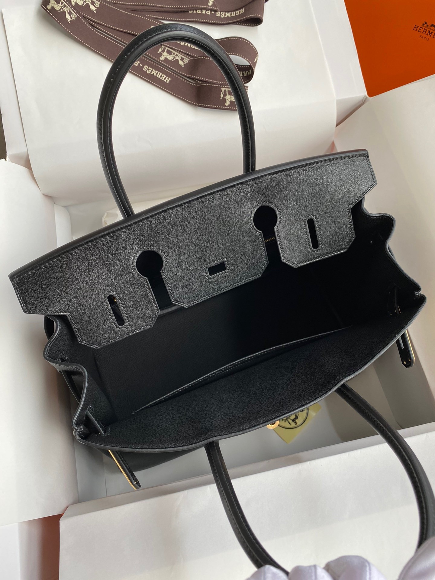 H**mes birkin 30 retourne handmade bag in black swift leather