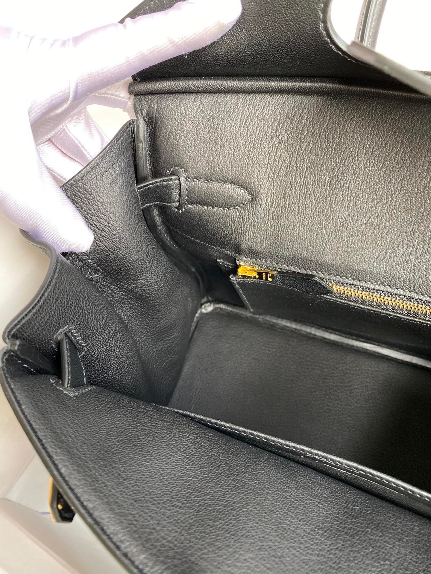 H**mes birkin 30 retourne handmade bag in black swift leather