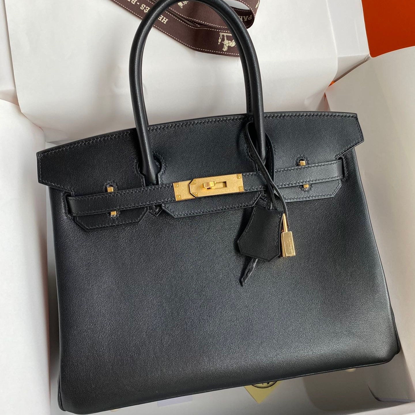 H**mes birkin 30 retourne handmade bag in black swift leather
